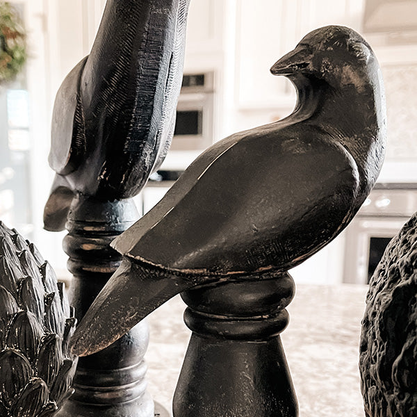 LARGE Wooden Raven Statues, Set of Two