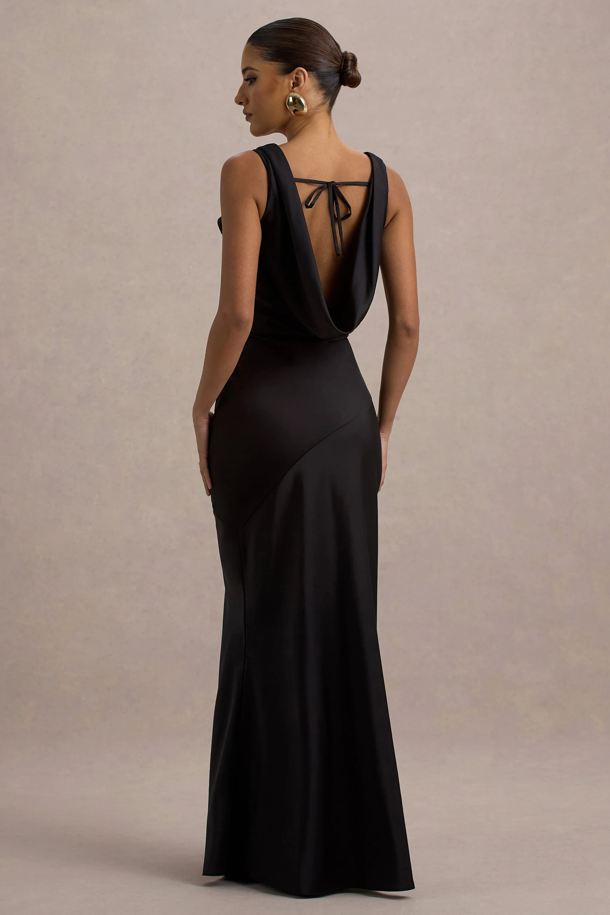 Alesso | Black Satin Cowl-Neck Slip-Maxi Dress