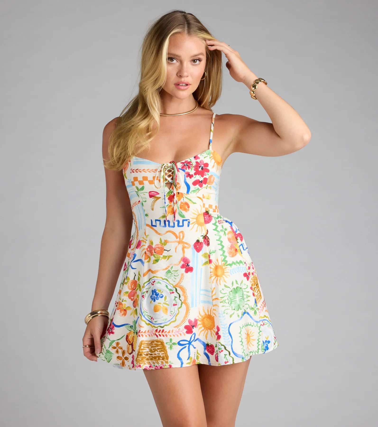 Getaway Bound Lace-Up Print A-Line Dress