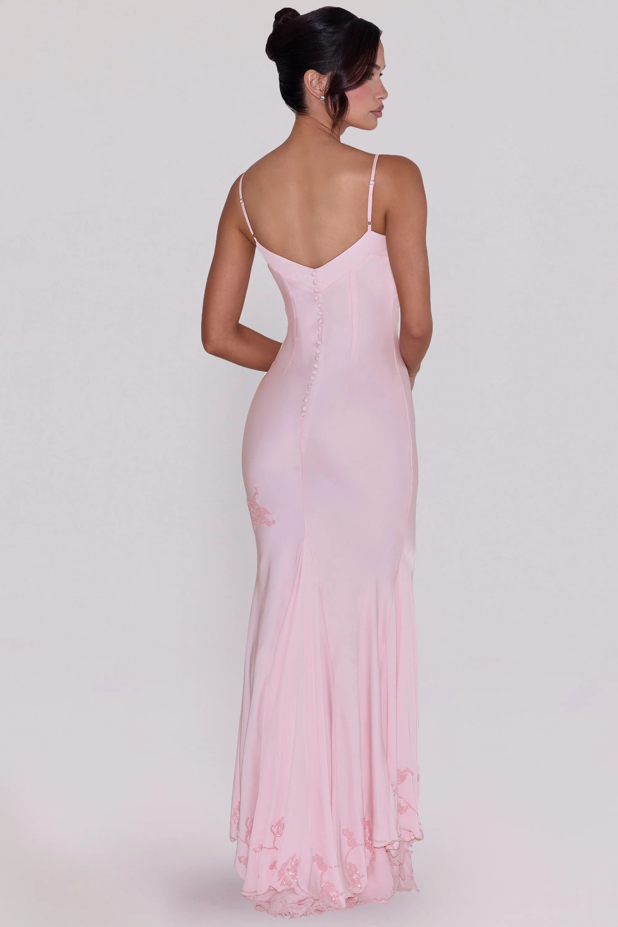 pink hand beaded embellished satin maxi dress - luluinthesky