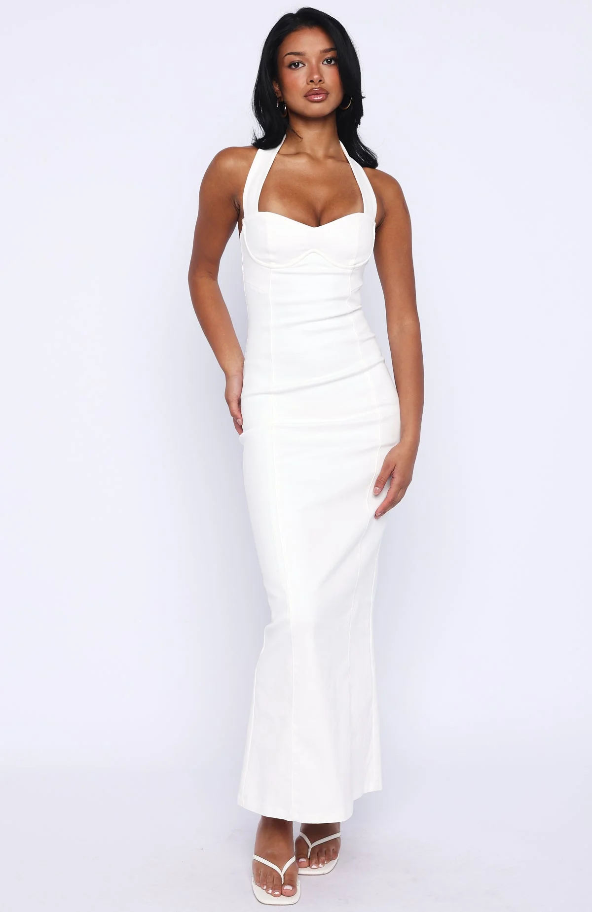 Champagne High Halter Maxi Dress White