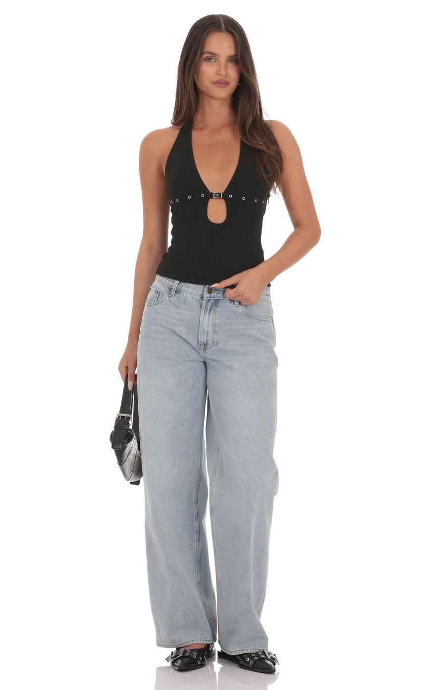 Deep V Neckline top with Buckle Accent
