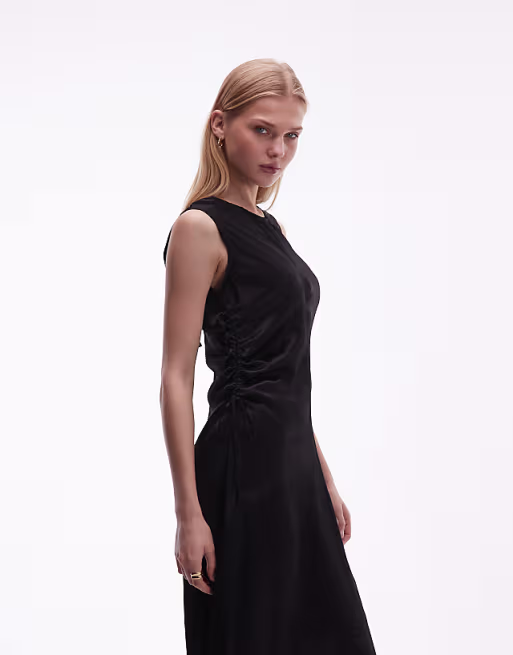 ARKET satin utlility cinched waist maxi dress in black