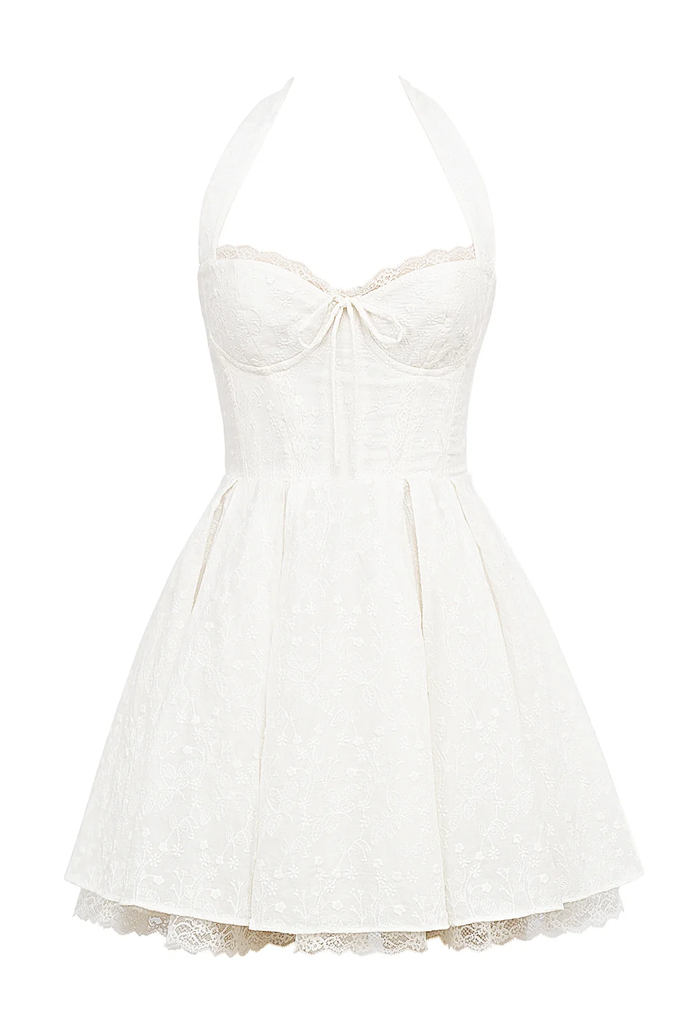 white broderie anglais halter mini dress - luluinthesky