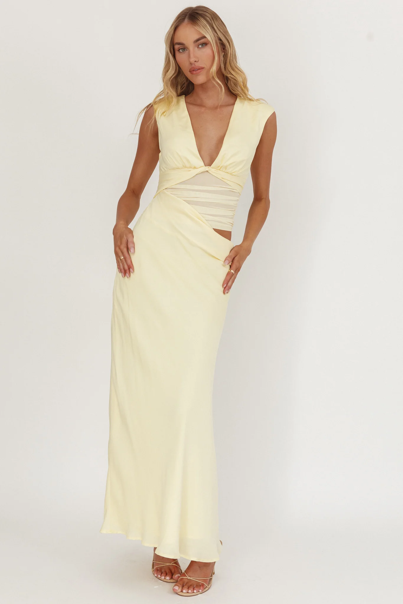 Sun Gaze Sheer Ruched Waist Maxi Dress Butter
