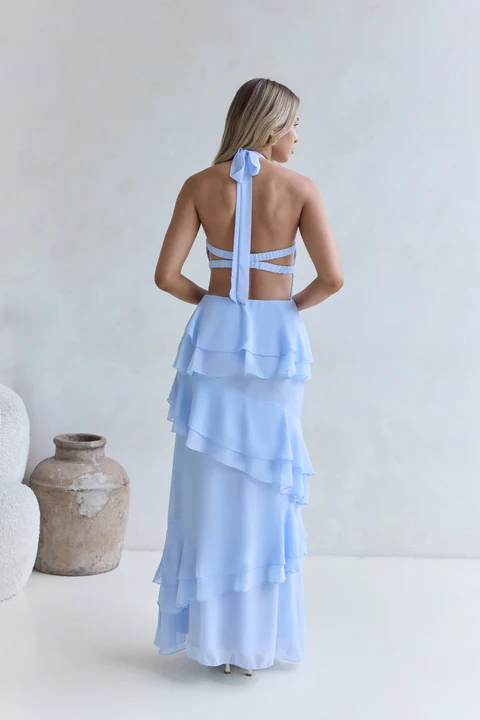 Path Of Fate Halter Maxi Dress Blue - luluinthesky