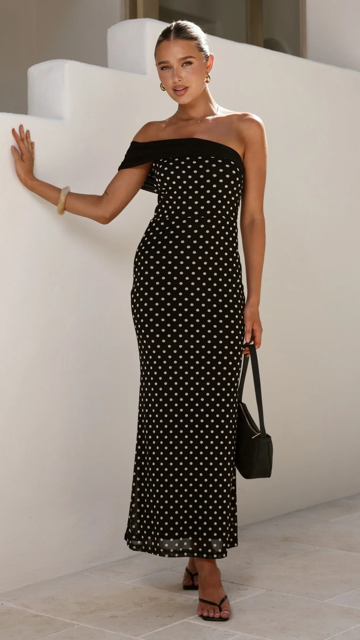 Ria Maxi Dress - Black/White Polka