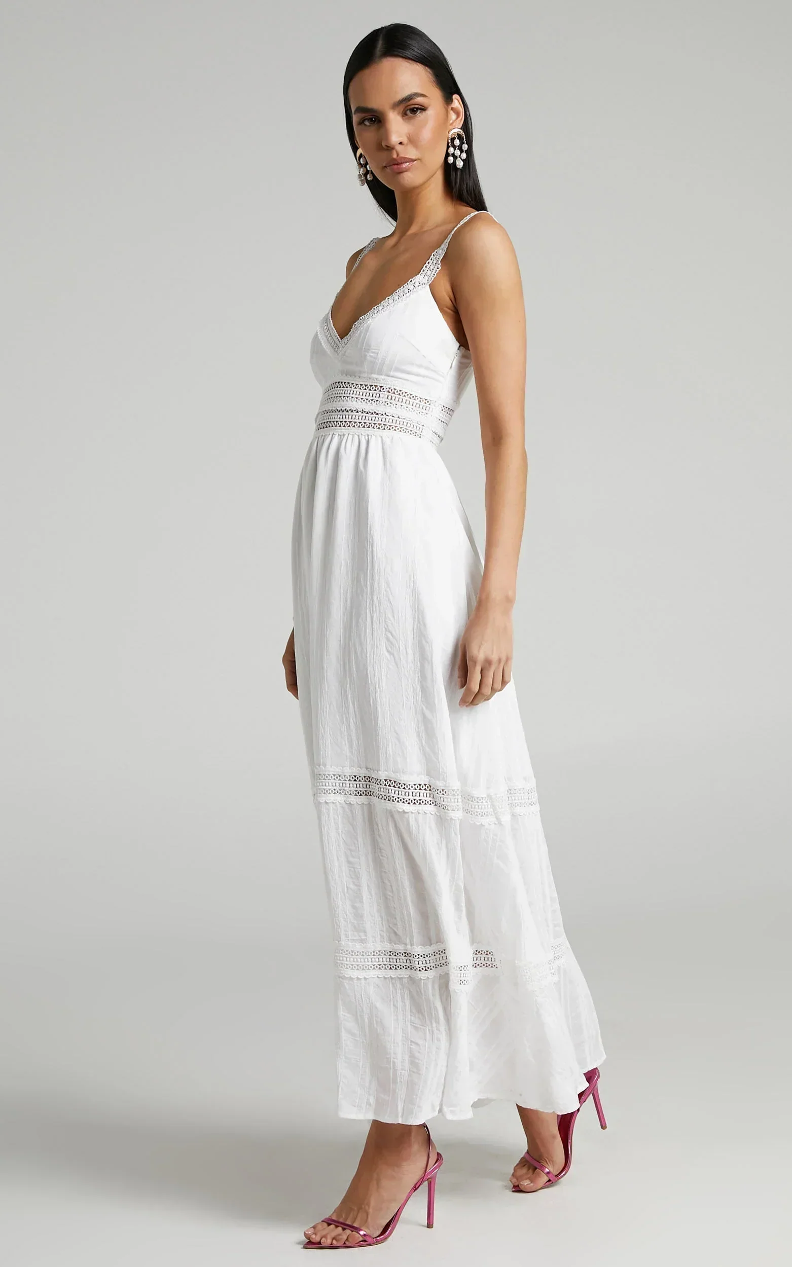 Angelique Maxi Dress - Lace Trim Dress in White