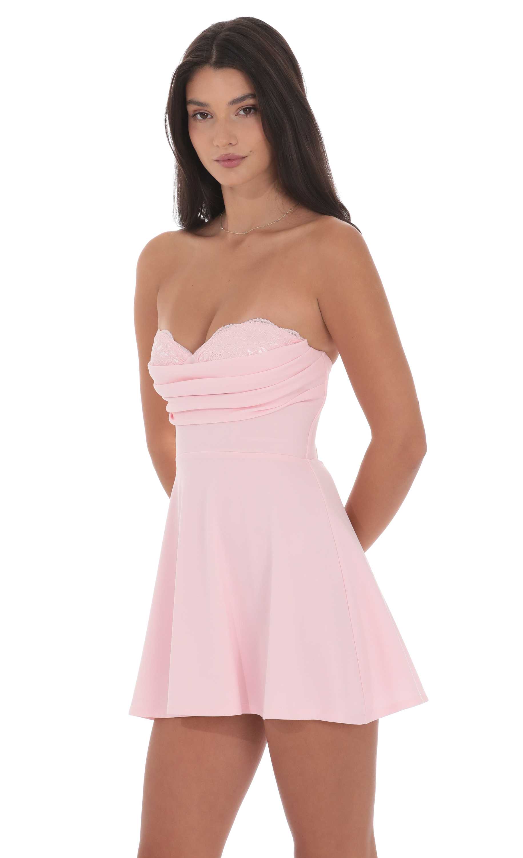 Lace Bust Fit and Flare Dress in Pink - luluinthesky