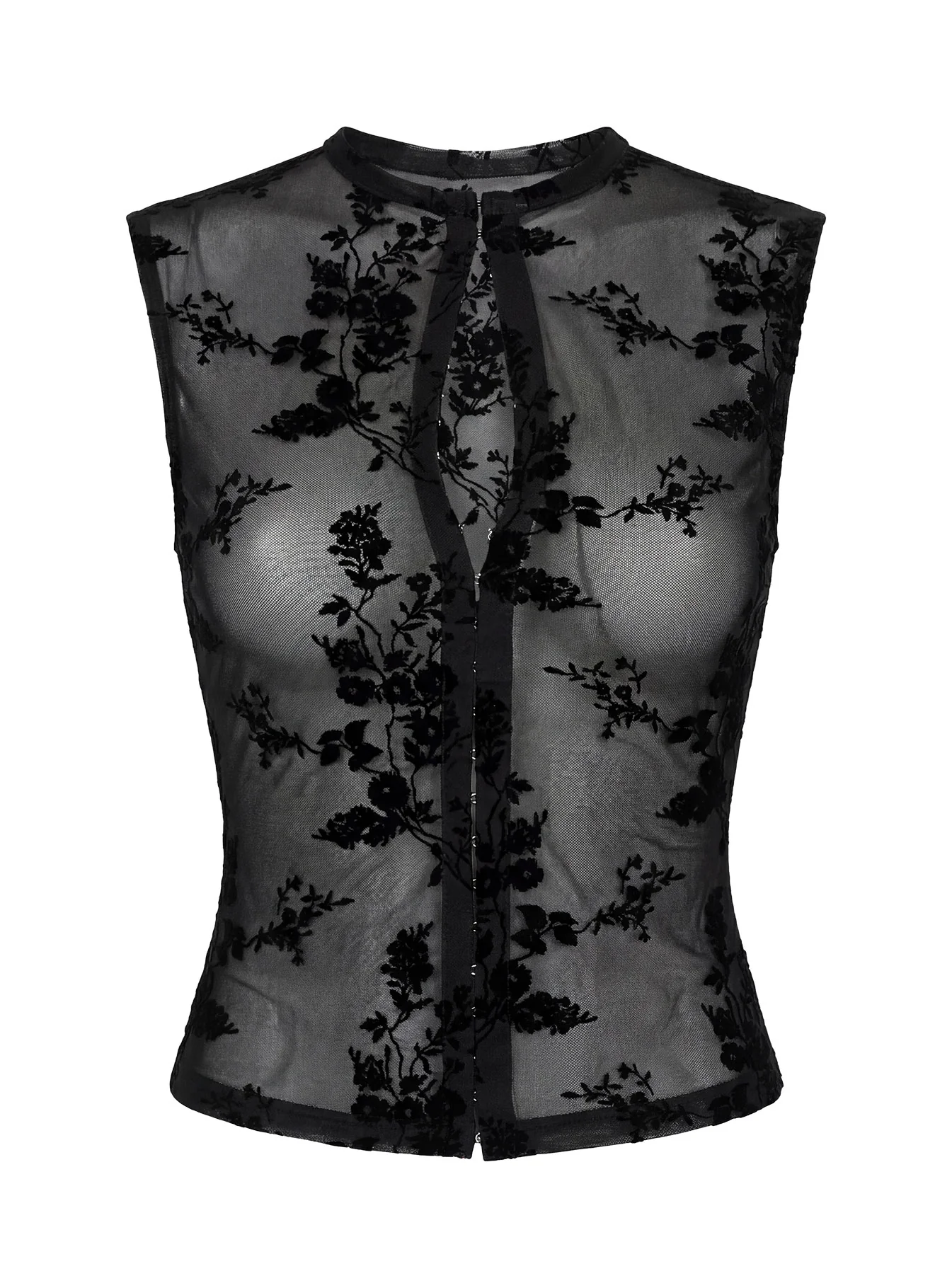 Kelira Keyhole Cutout Sheer Top Black