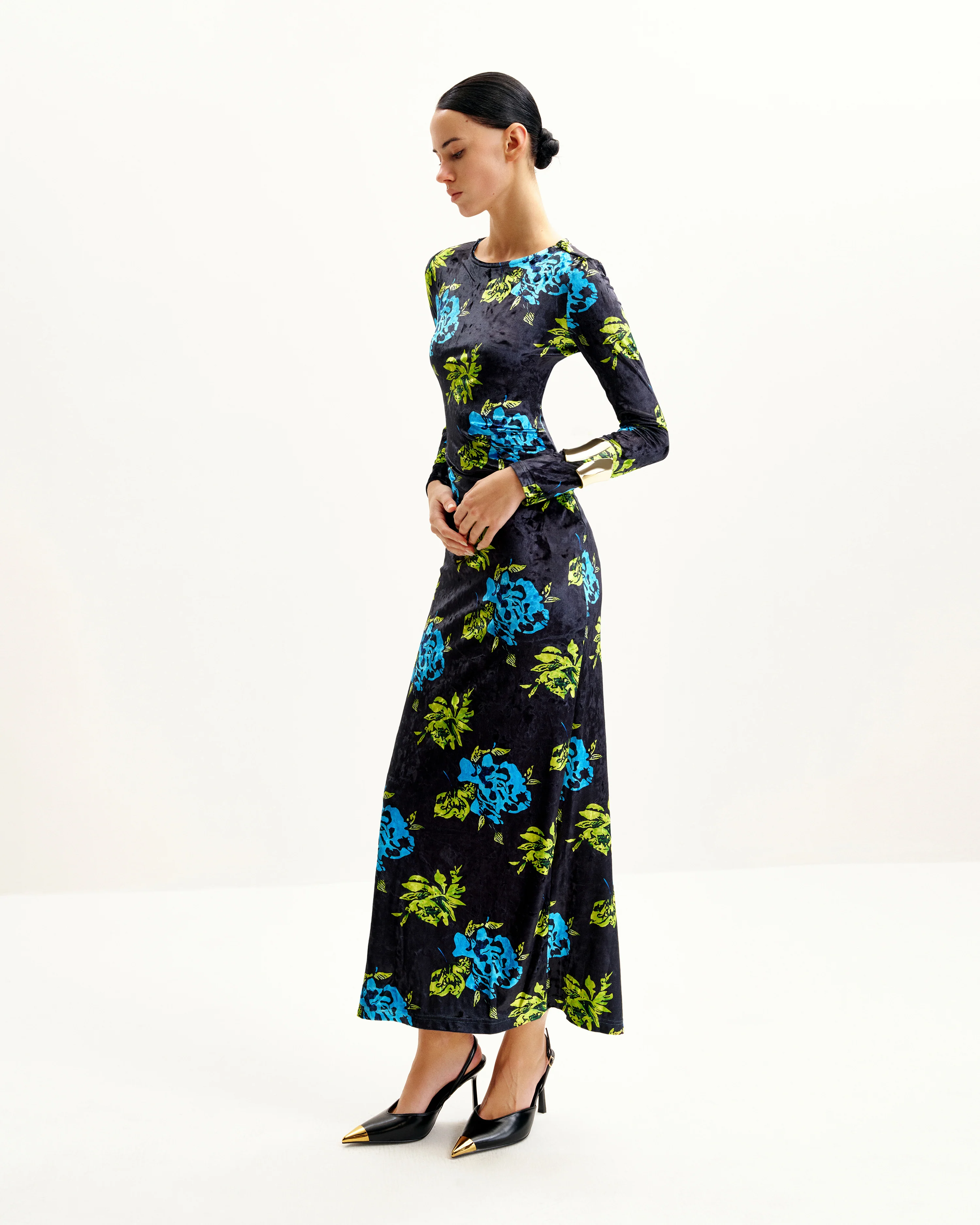 Zoe Vibrant Floral Long Sleeve Gown - Multicolor - FASHION NOB