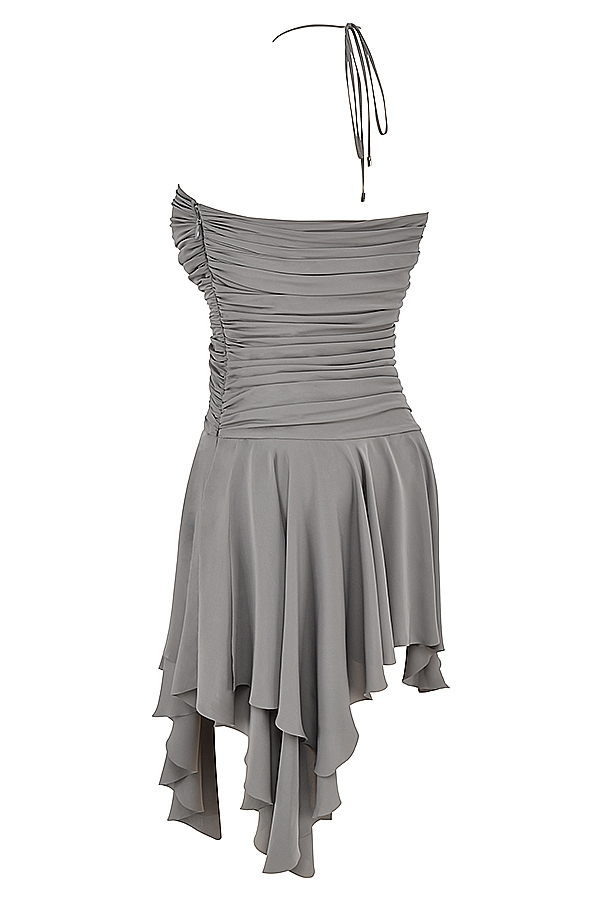 Smoke Gathered Asymmetric Dress
