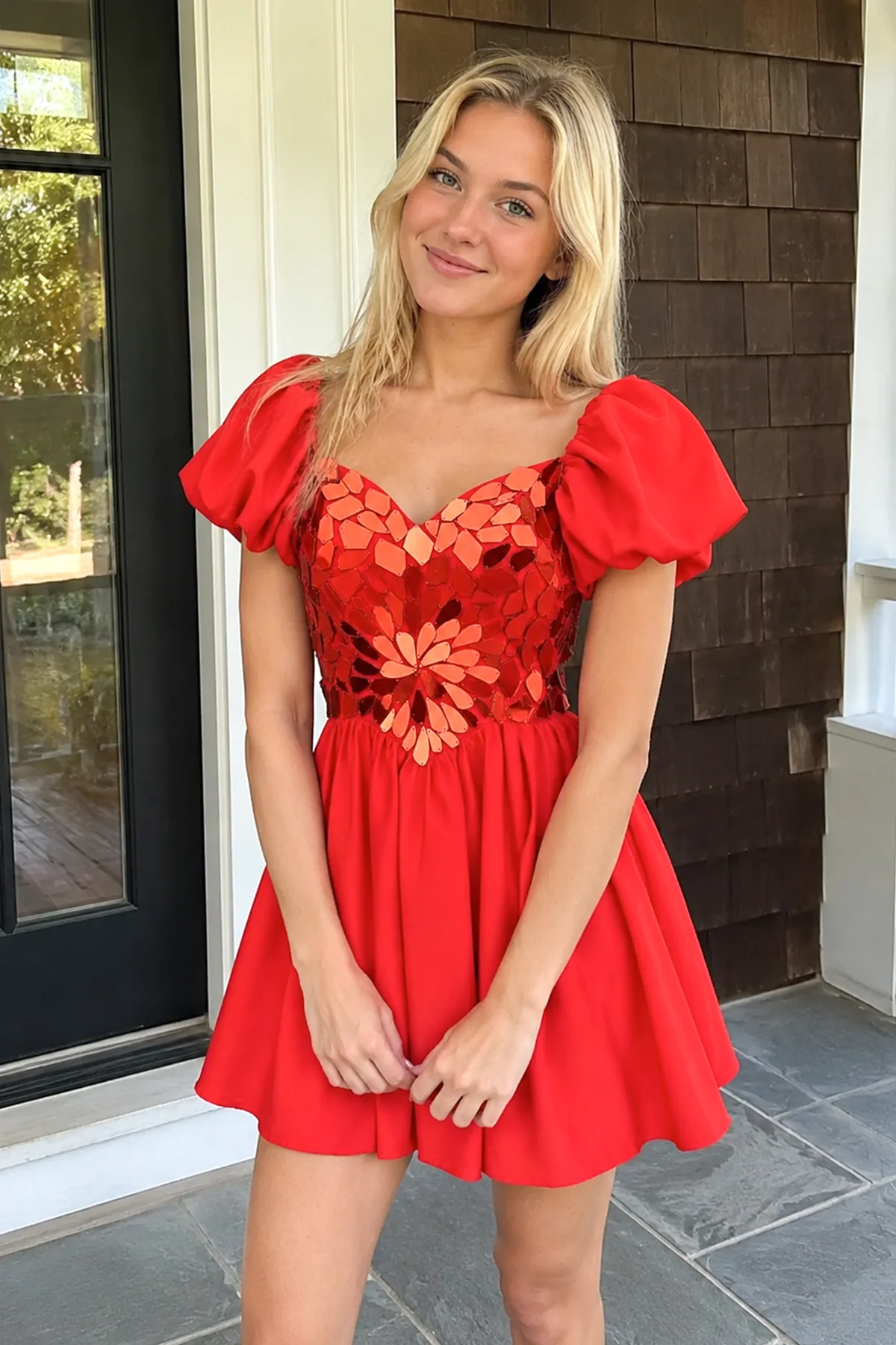 A-Line Short Red Cut-Glass Sweetheartg Dress