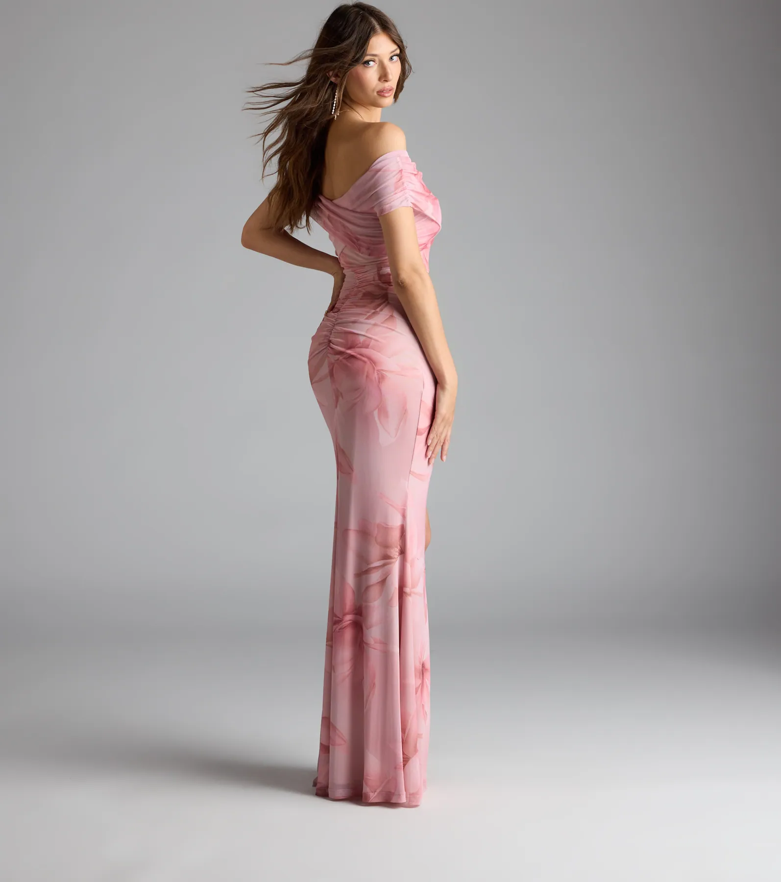 Cornelia Off-The-Shoulder Slit Floral Formal Dress