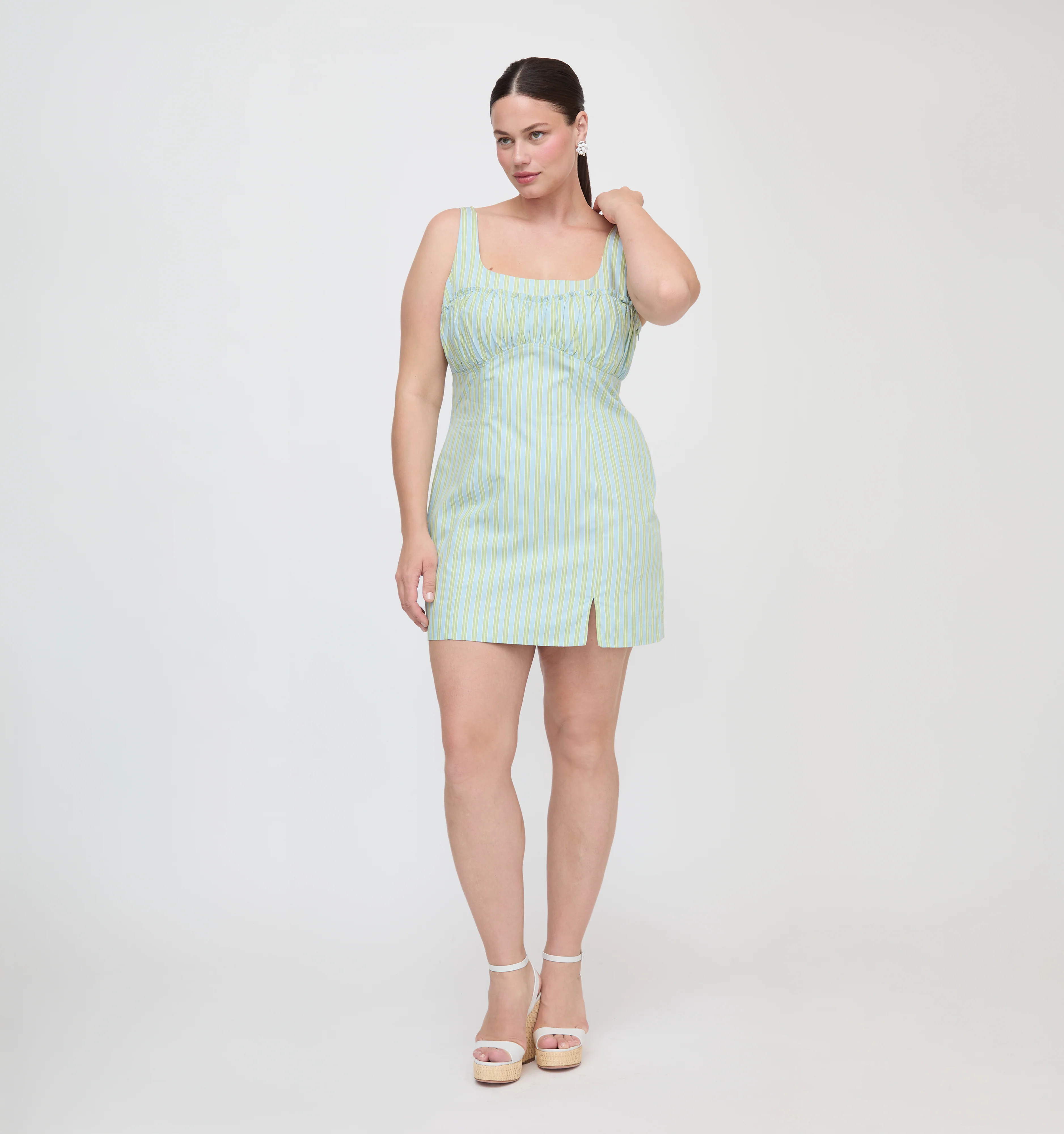 The Eviana Dress - Blue/Green Stripe
