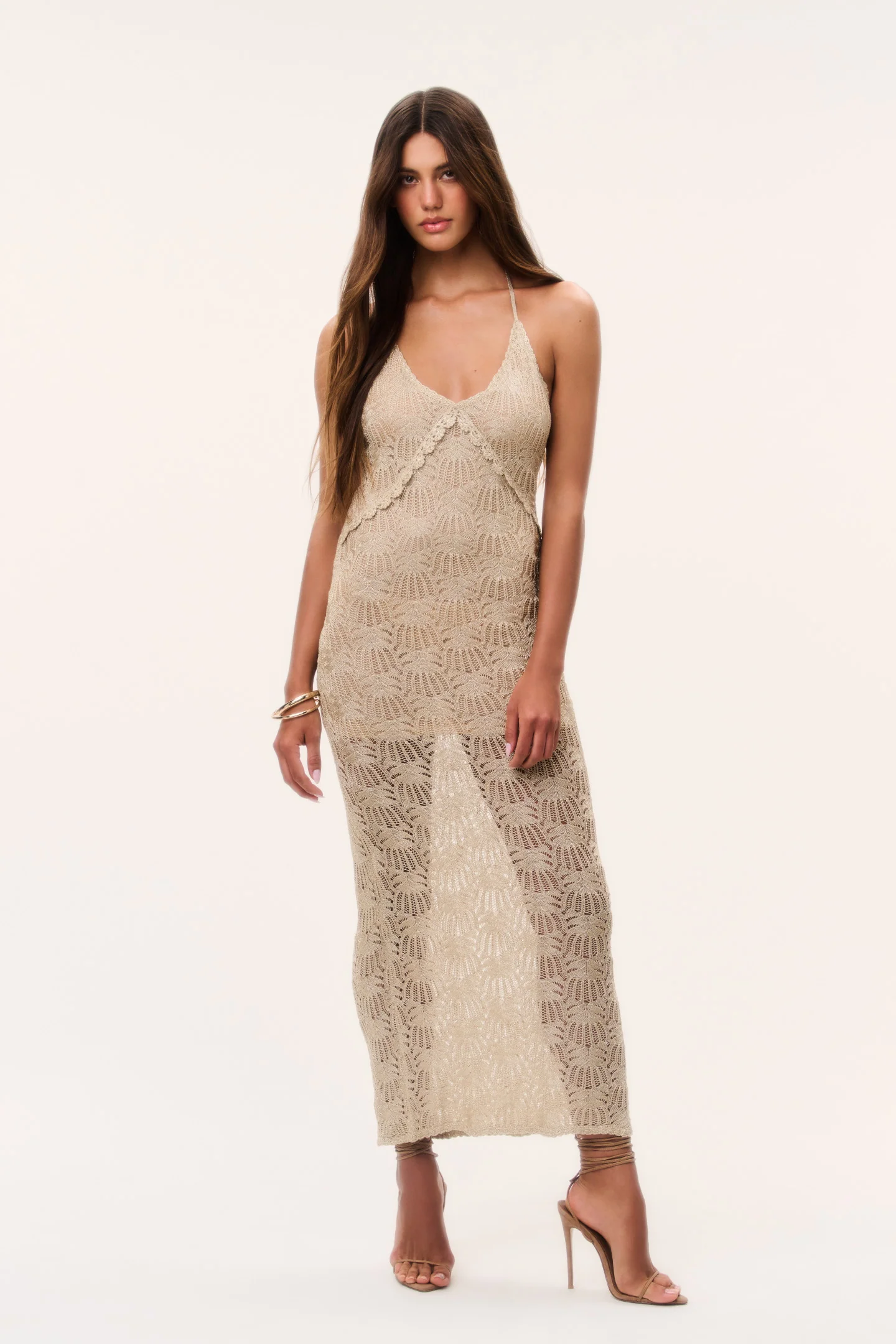 Vreya Metallic Crochet Maxi Dress