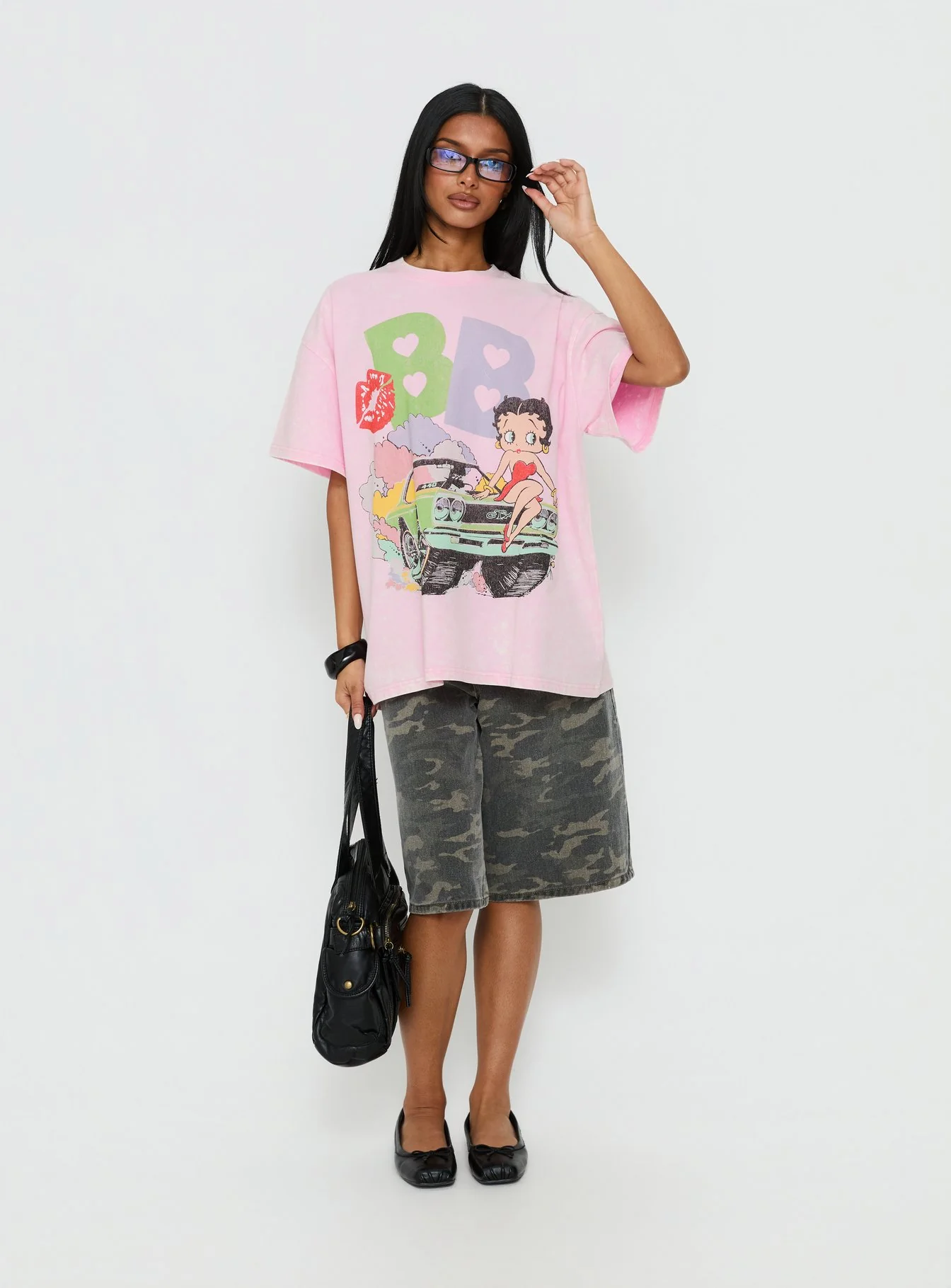 Betty Boop Speedracer Oversized Graphic Tee Washed Pink