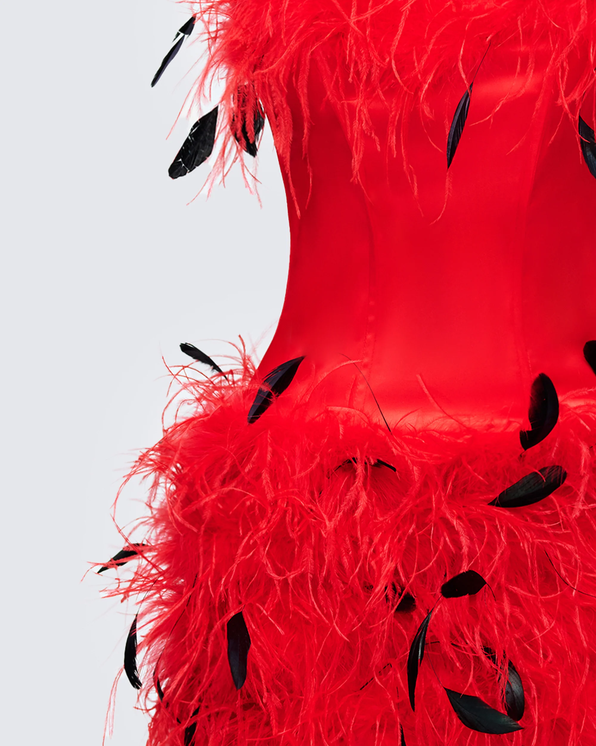 Meadow Red Feather Backless Mini Dress