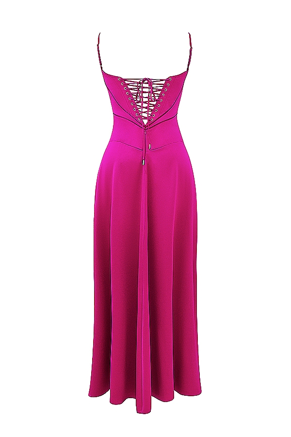 fuchsia lace up maxi dress