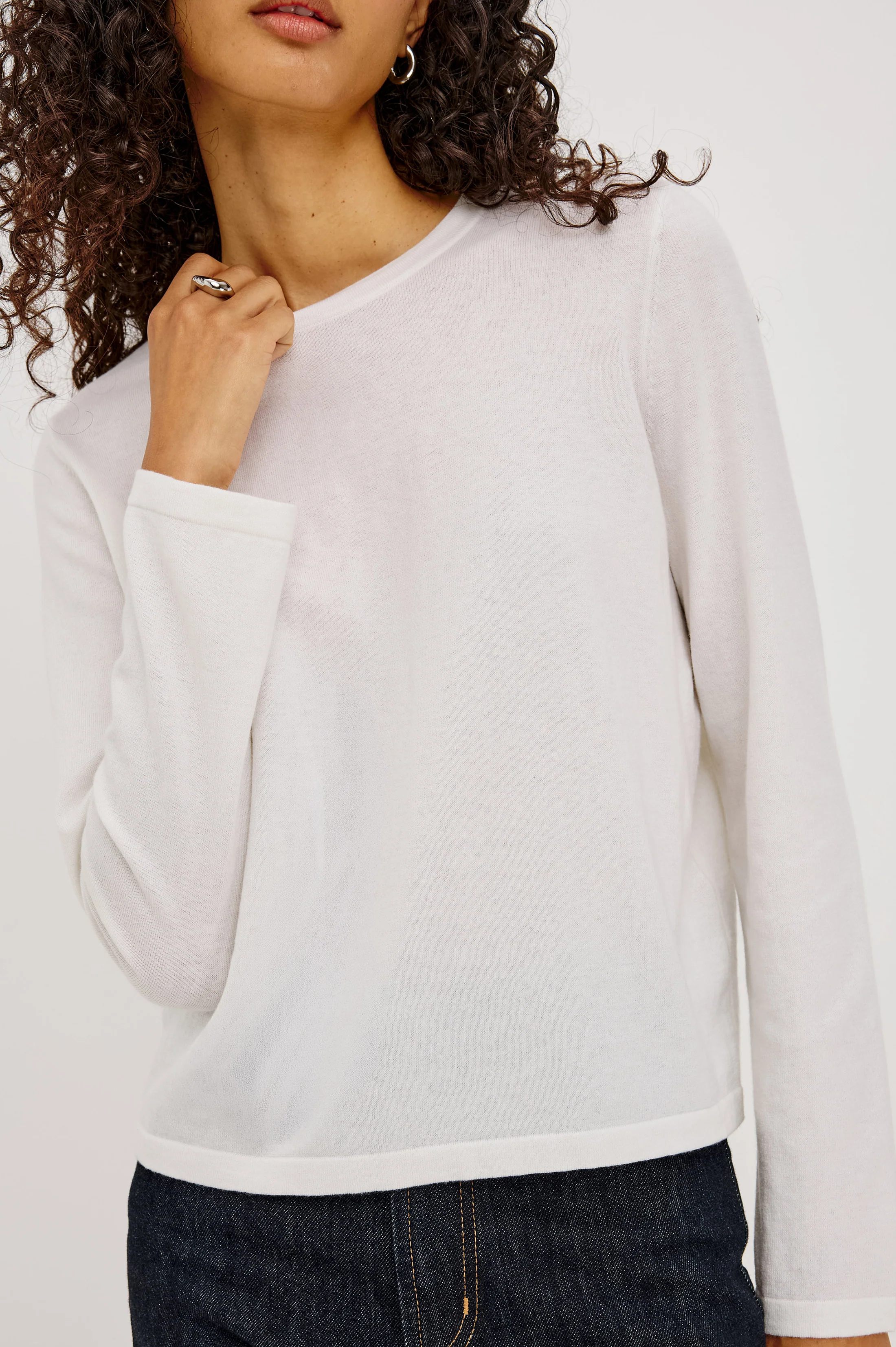 Cotton Cashmere Long Sleeve T-Shirt - White