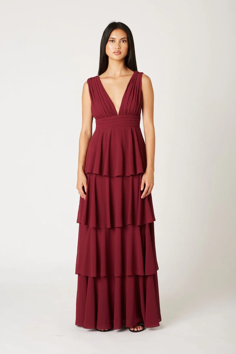 Plunging Tiered Gown