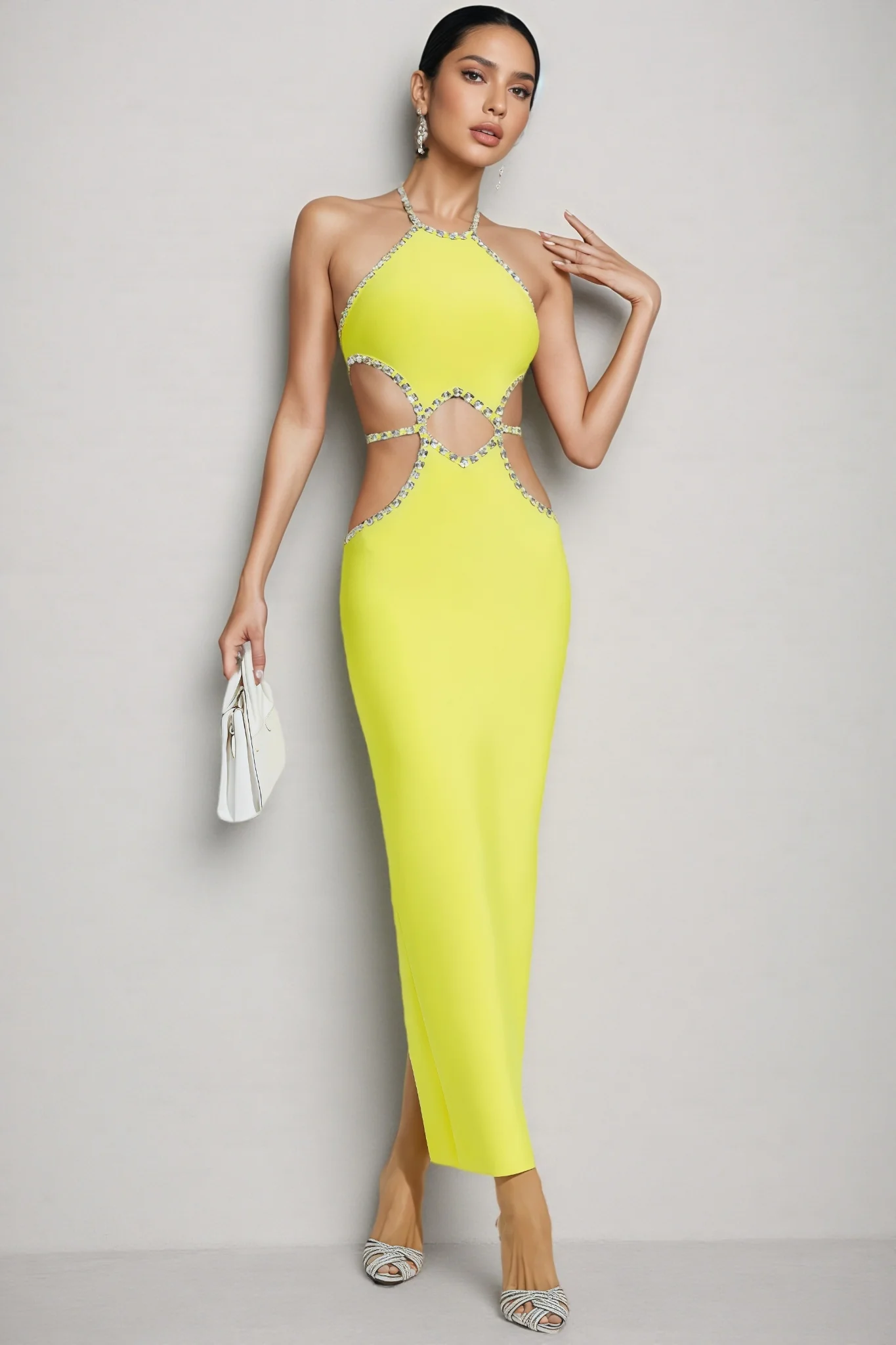Lucy Yellow Cut Out Bodycon Maxi Dress