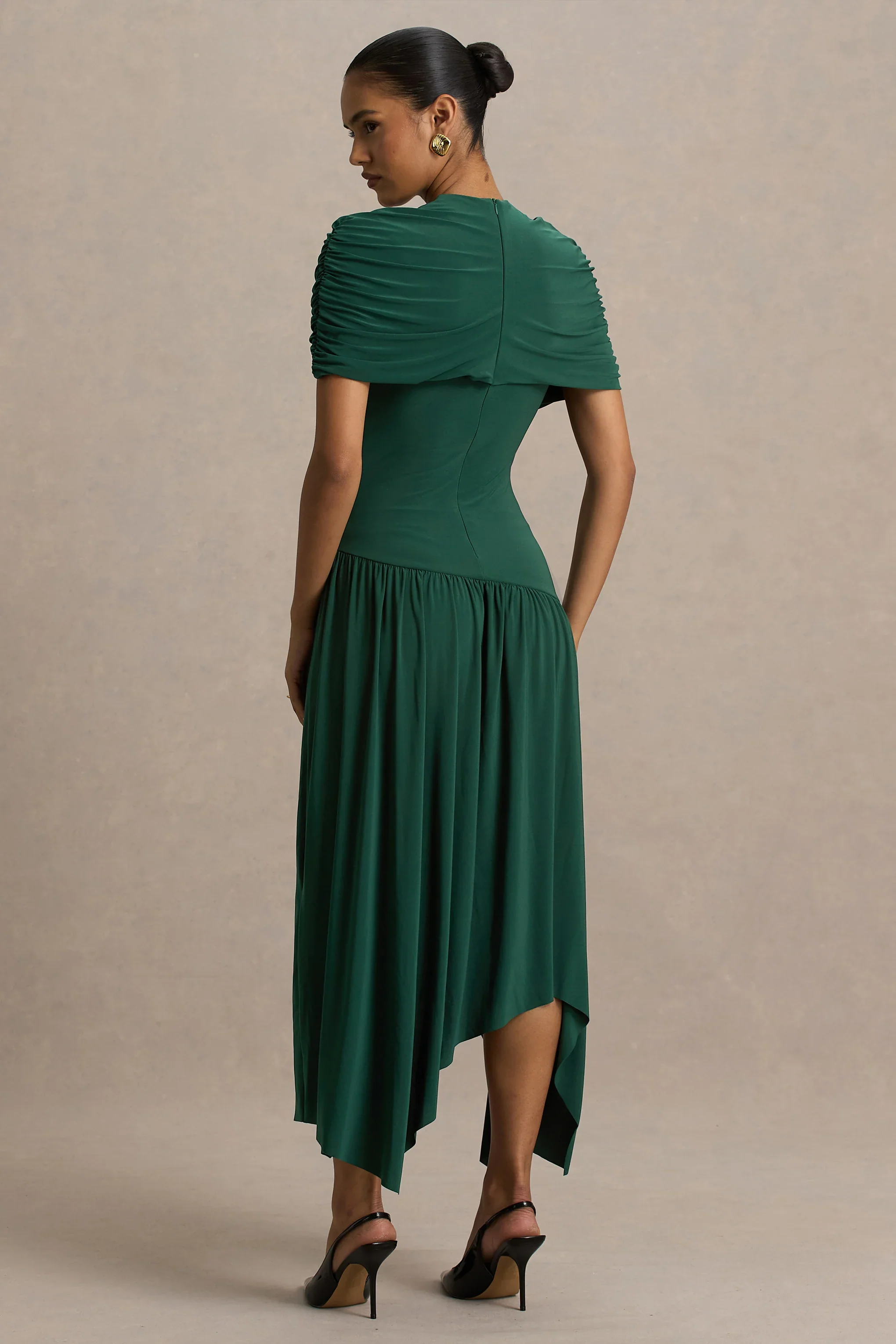 Ione | Teal Wrapped Midi Dress With Hanky Hem