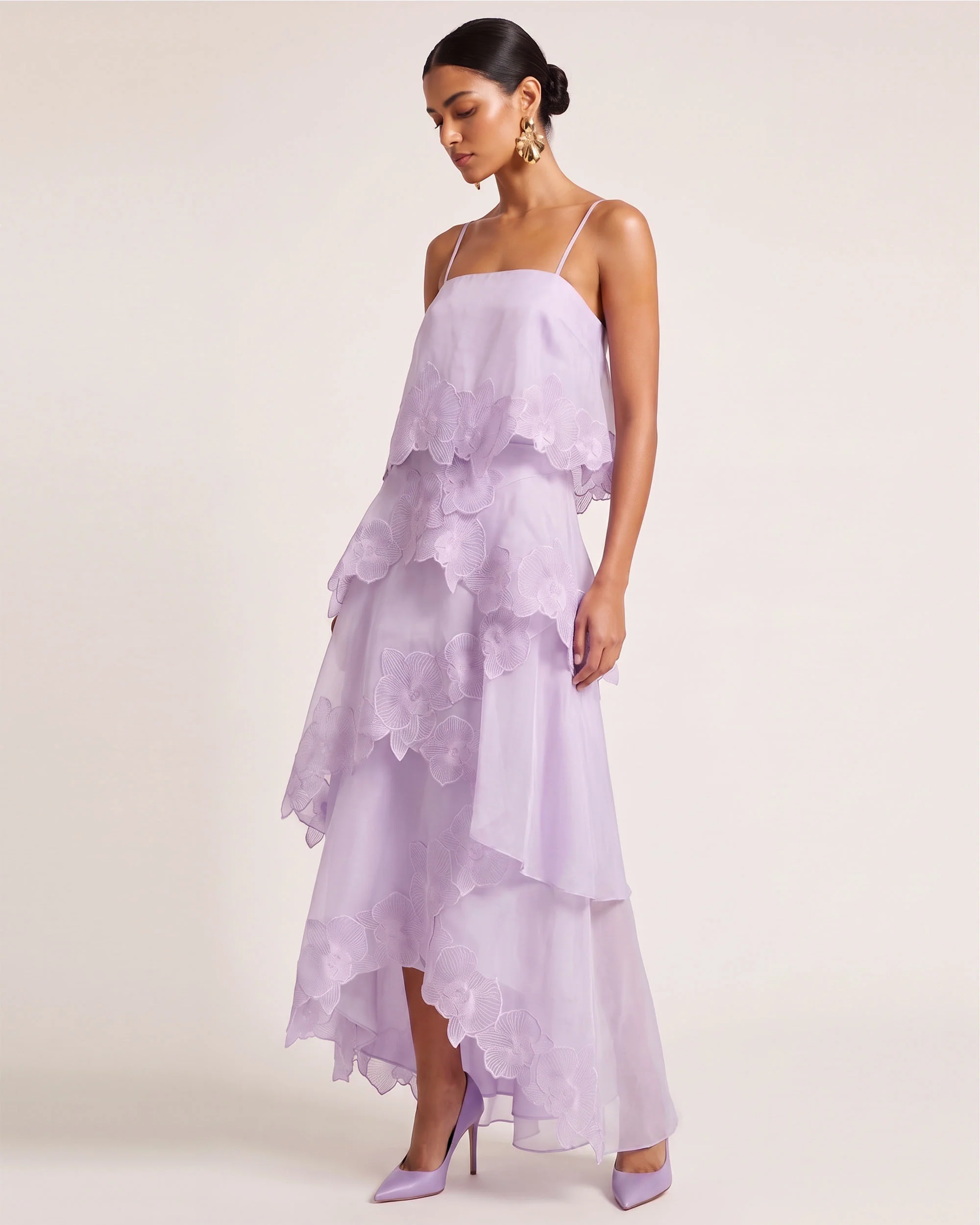 Orchid Embroidered Layered Maxi Dress - Light Purple - FASHION NOB
