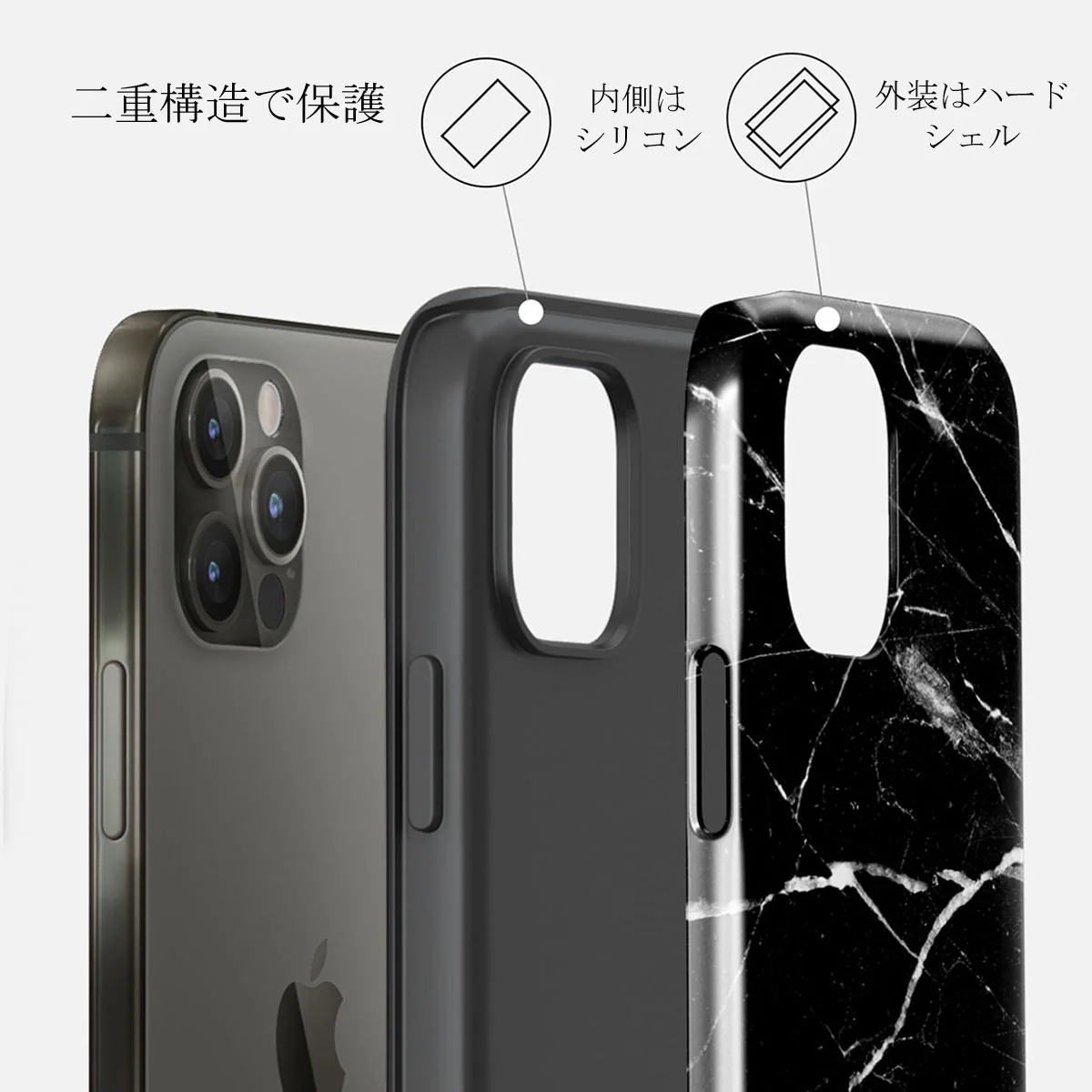 Noir Origin - Black Marble iPhone 12 Pro ケース