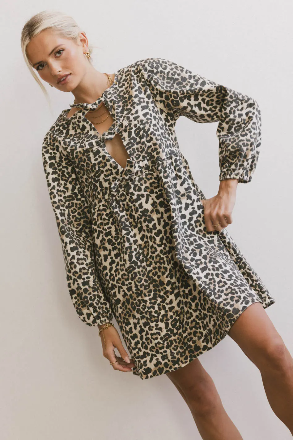 Tyler Peplum Mini Dress in Leopard