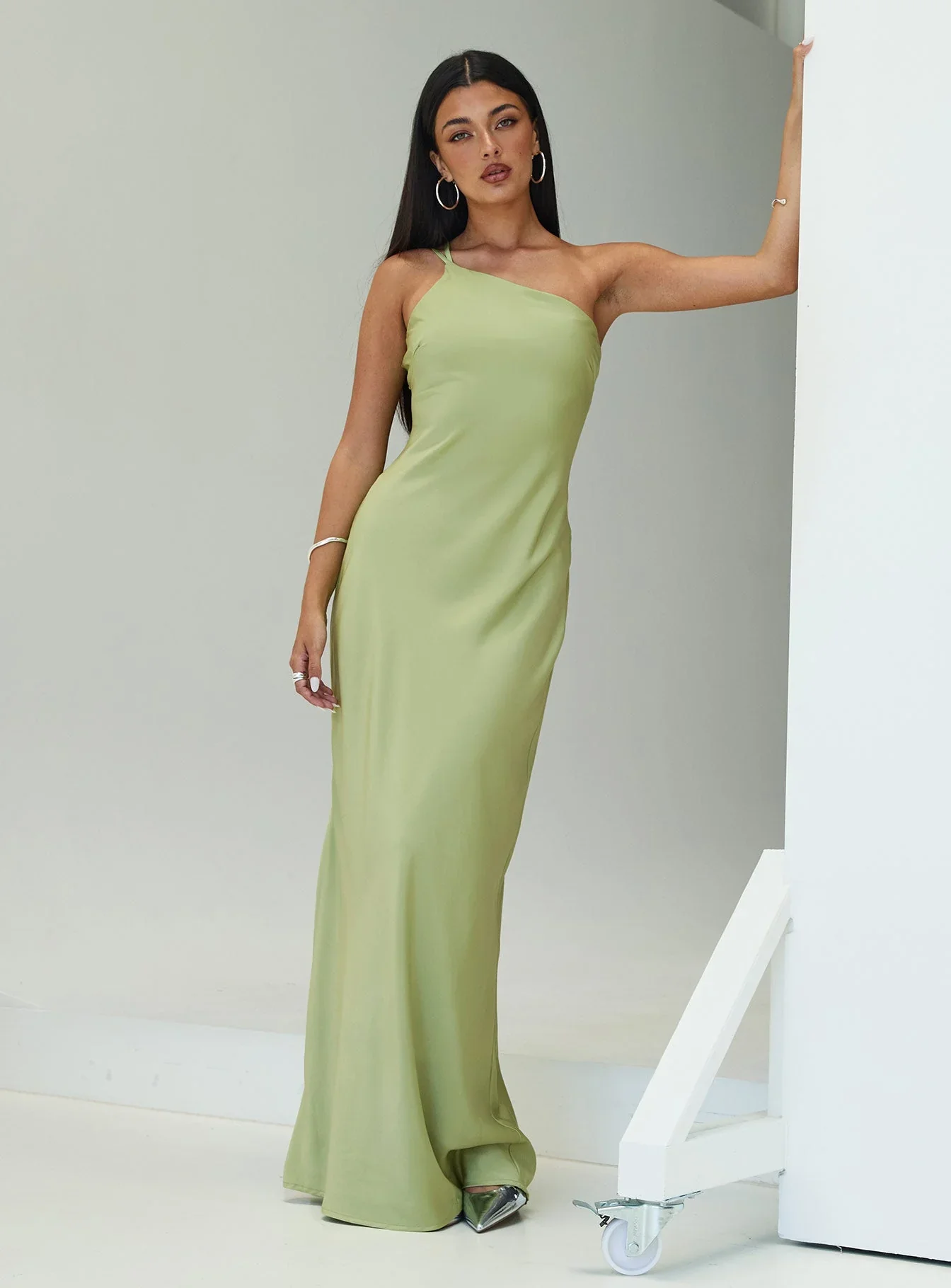 Nehemiah One Shoulder Maxi Dress Green