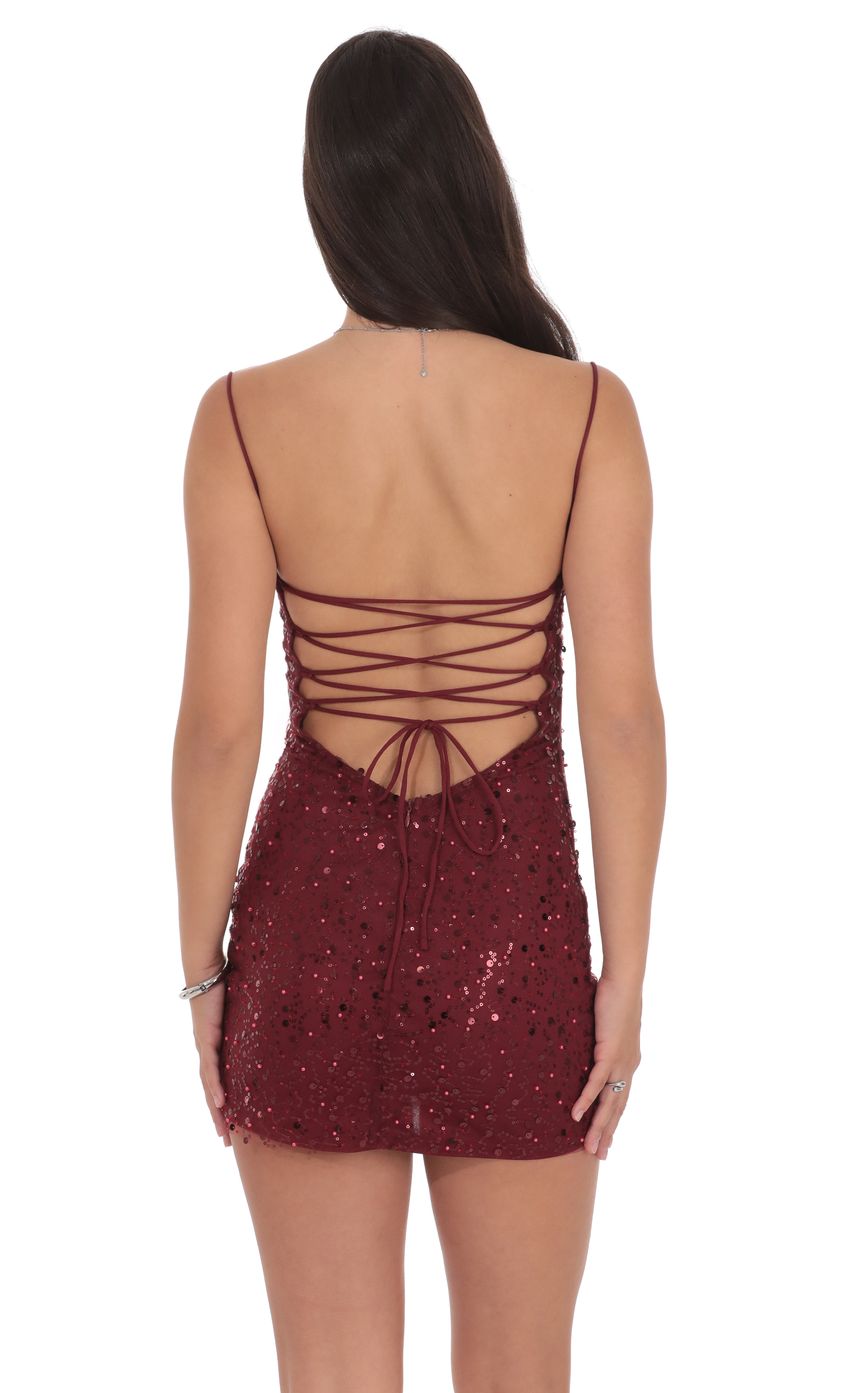Draped Sequin Beaded Bodycon Dress in Burgundy - luluinthesky