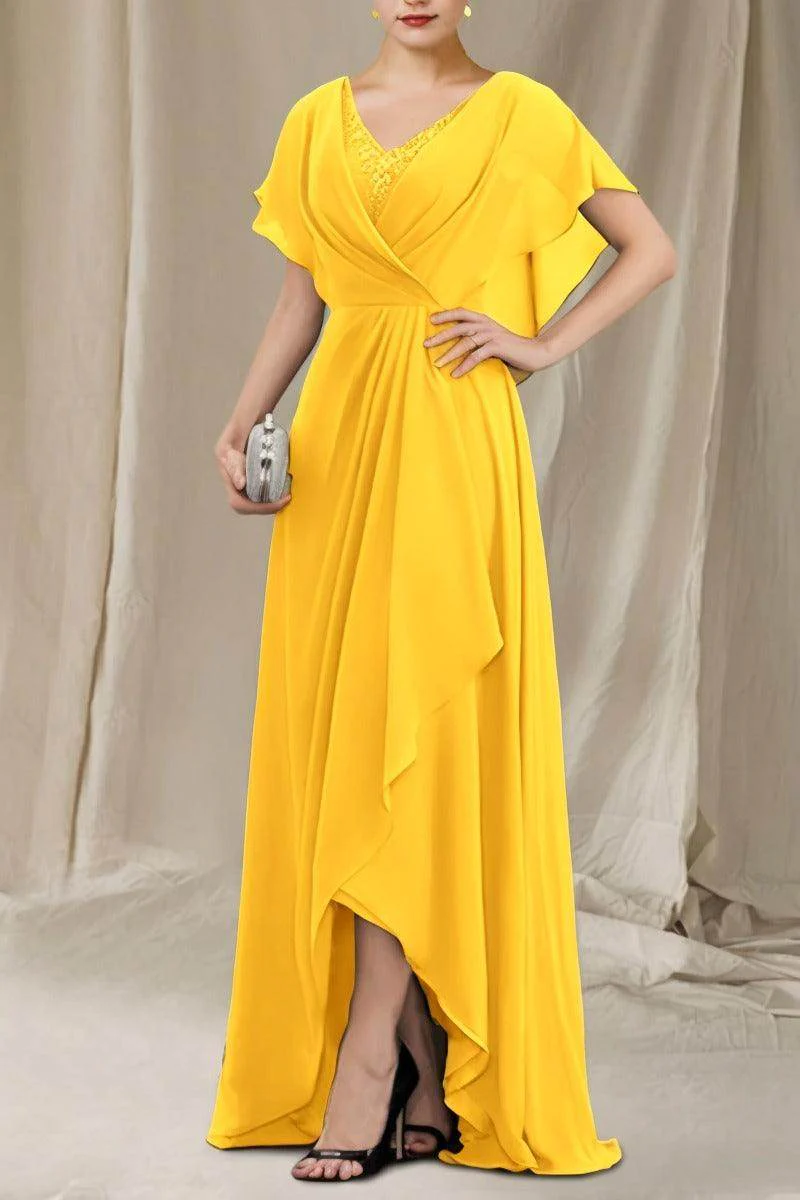 A-Line Sweep-Brush Train Chiffon Mother Dress CM0080