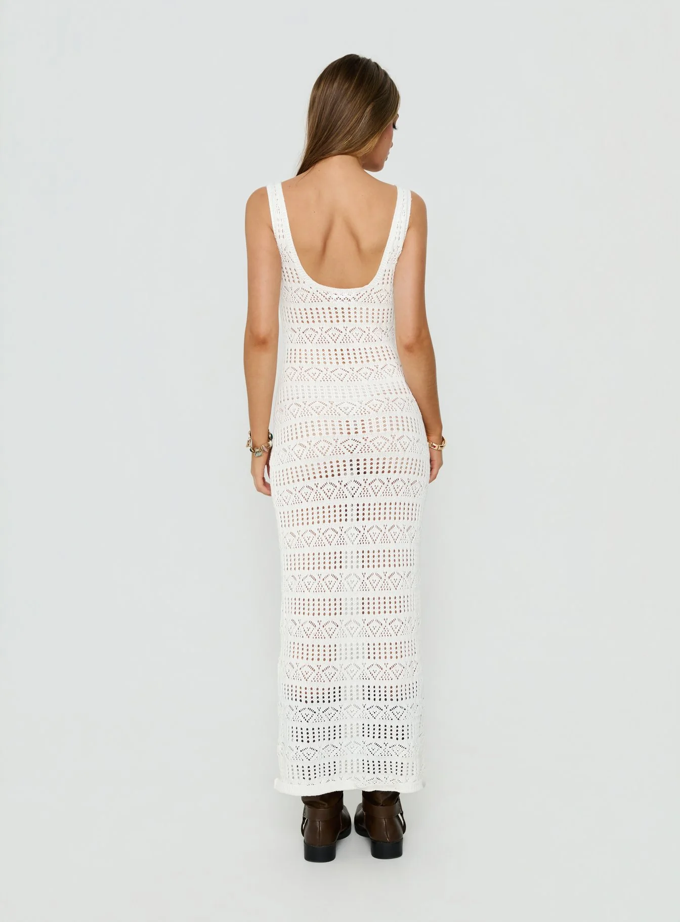 Ledena Knit V Neck Maxi Dress Cream