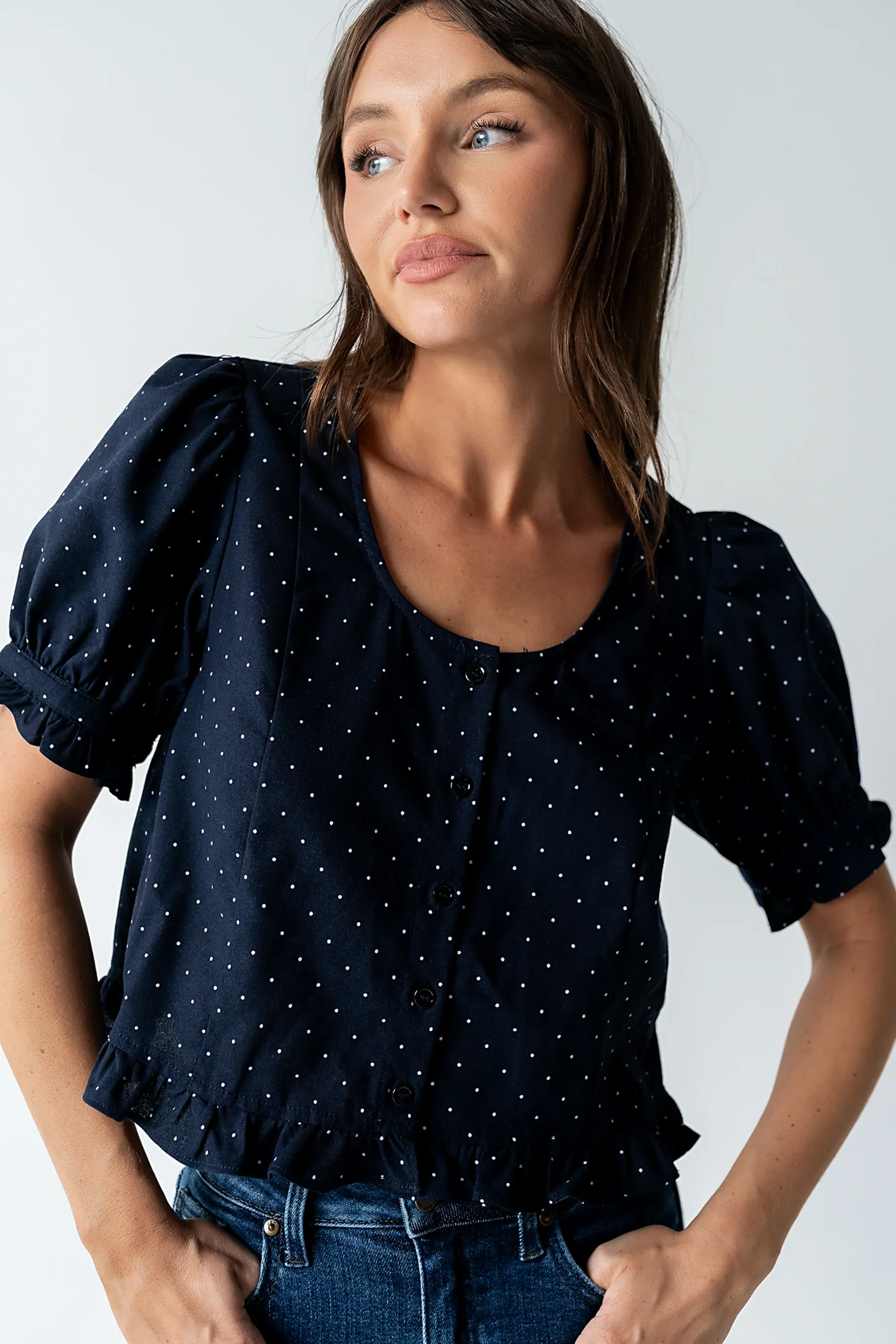 Jessie Polka Dot Blouse in Navy