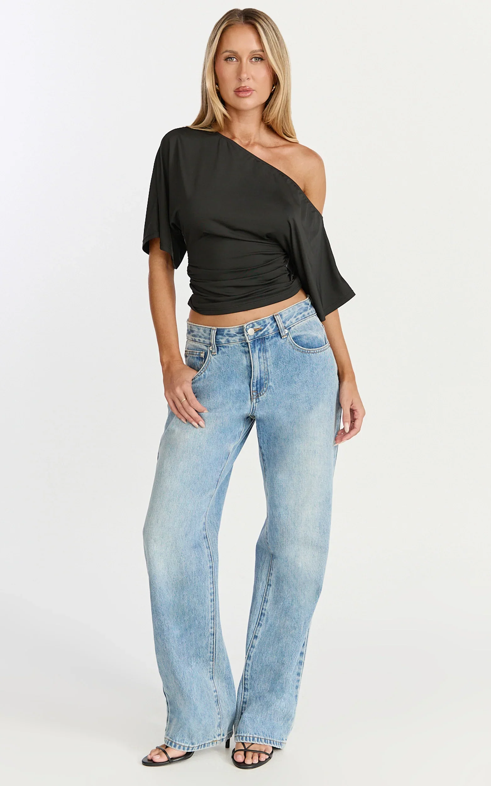 Dora Top - Off Shoulder Ruched Waist Top in Black