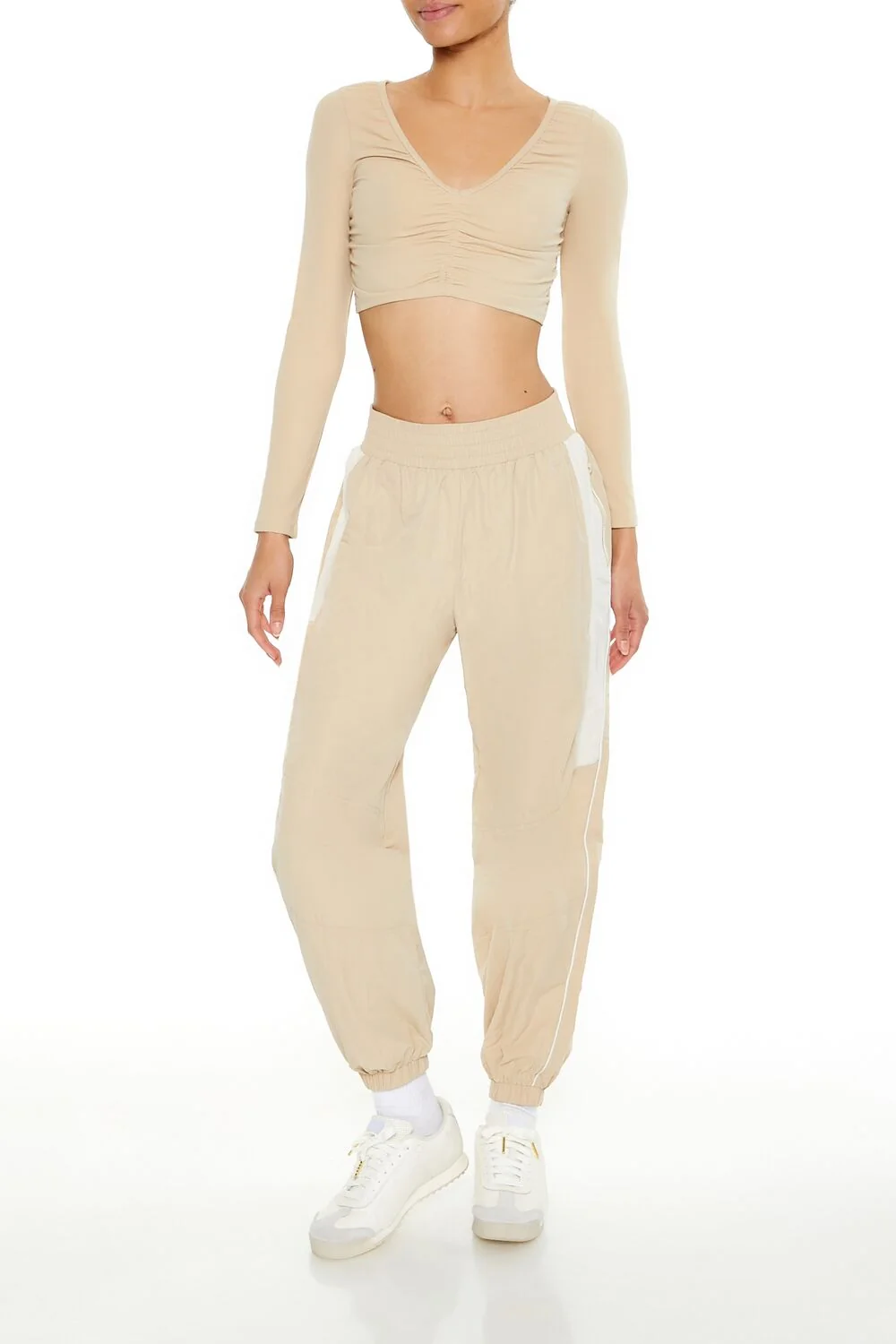 Active Ruched V-Neck Crop Top