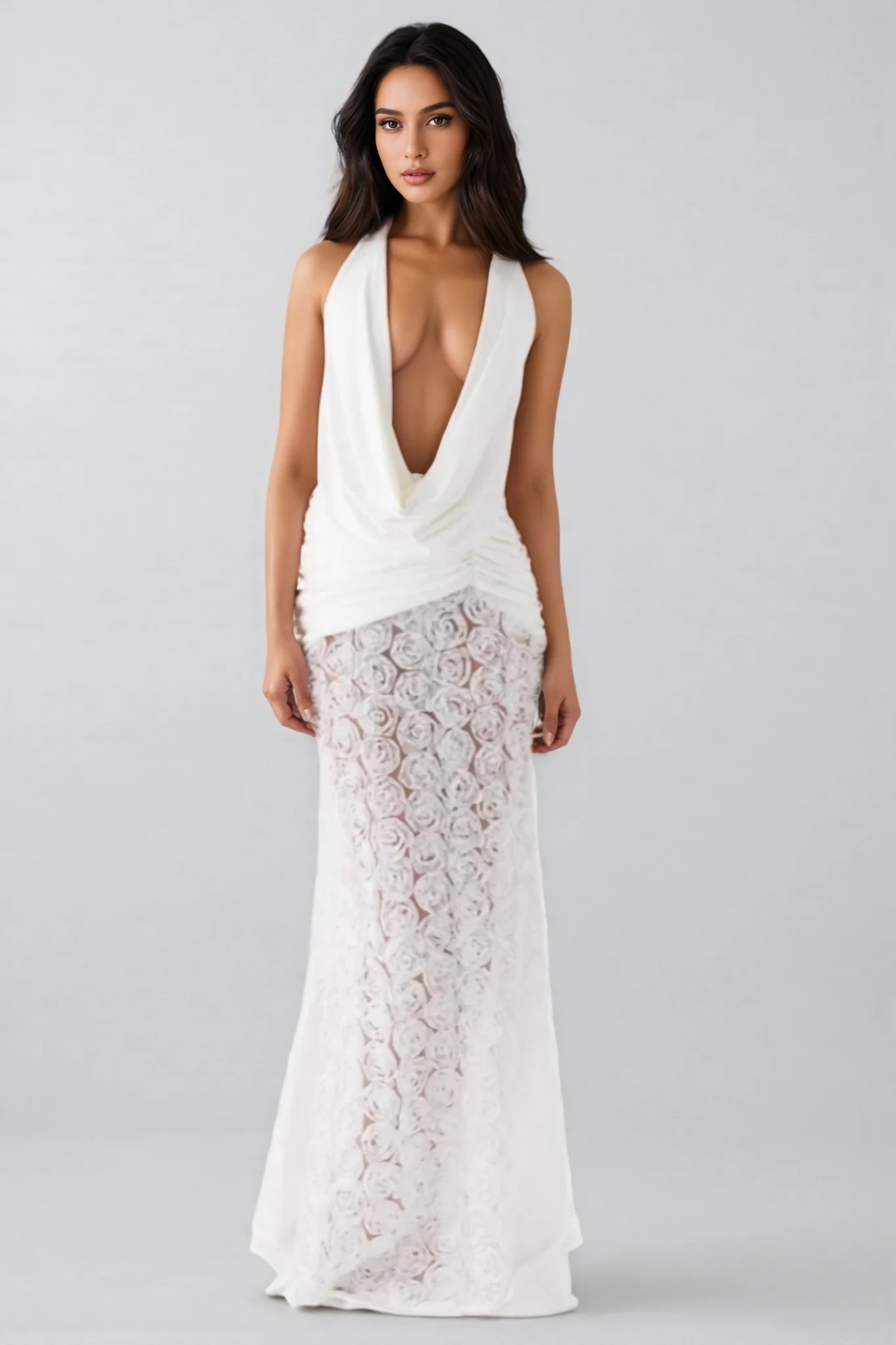 Zeni 3D Floral Backless Maxi Dress