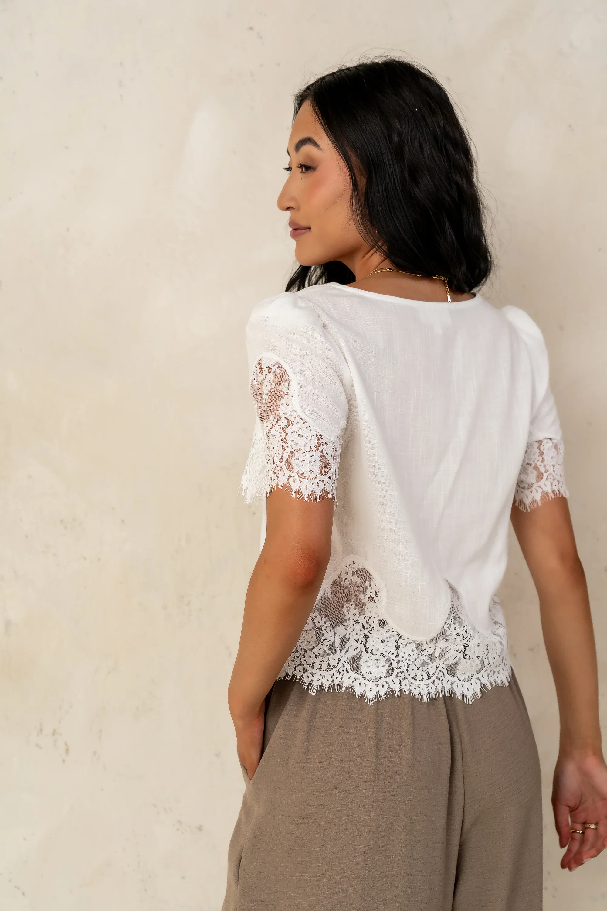 Angel Lace Trim Blouse in White