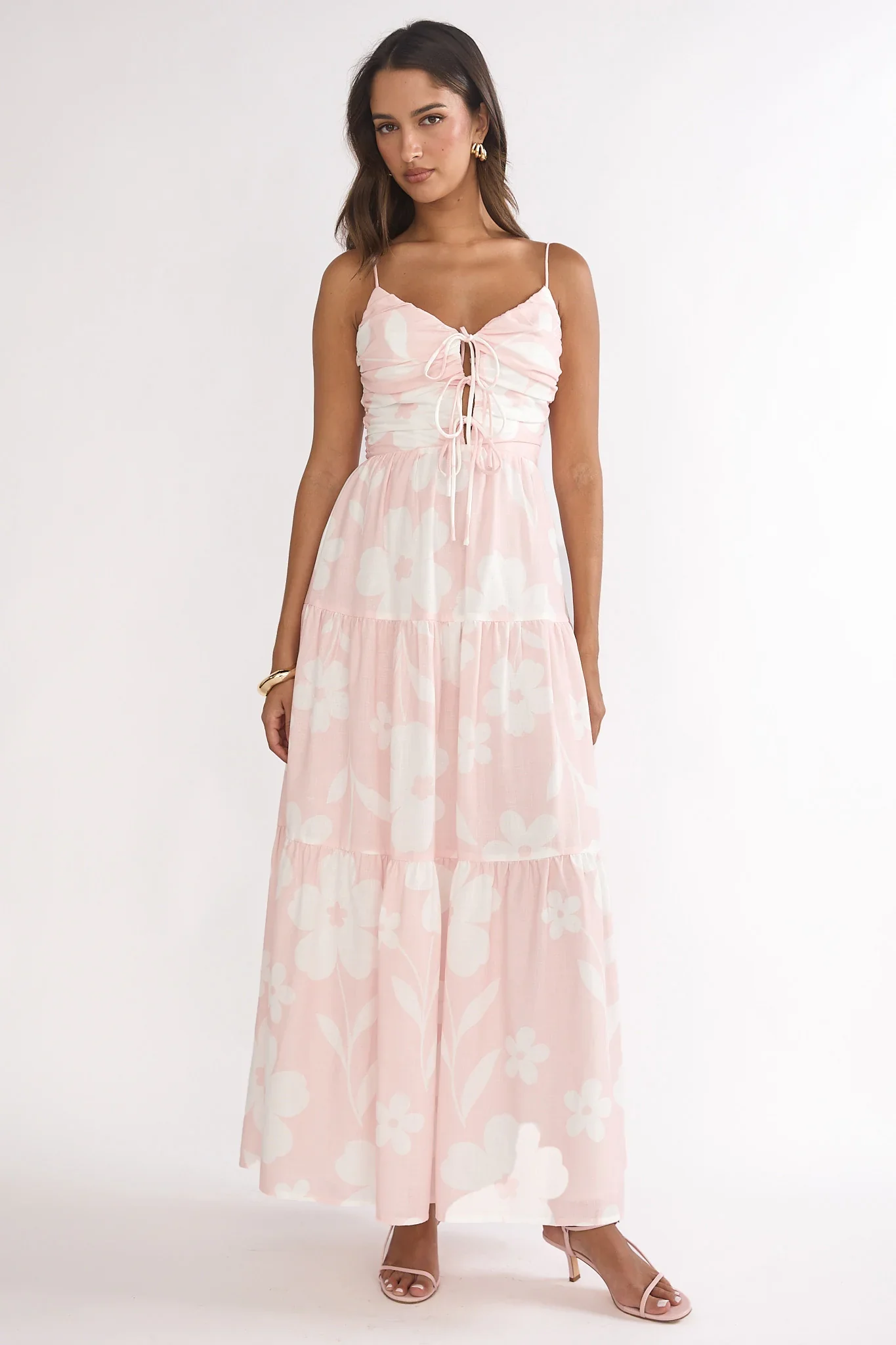 Darelle Tied Bodice Maxi Dress Floral Pink