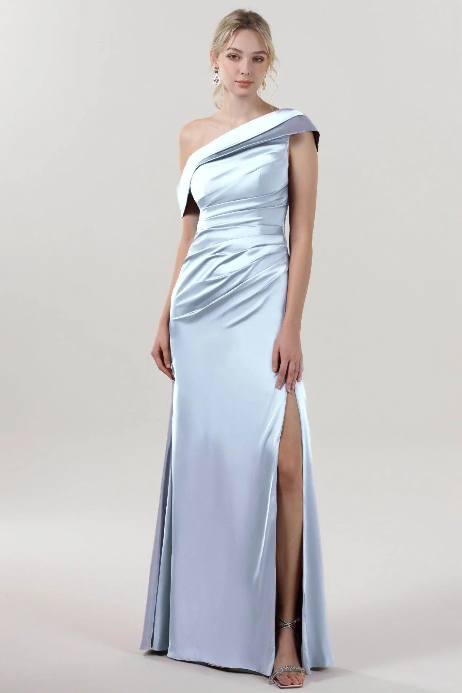 Sheath-Column Maxi Luxe Satin Bridesmaid Dress CS0609BM