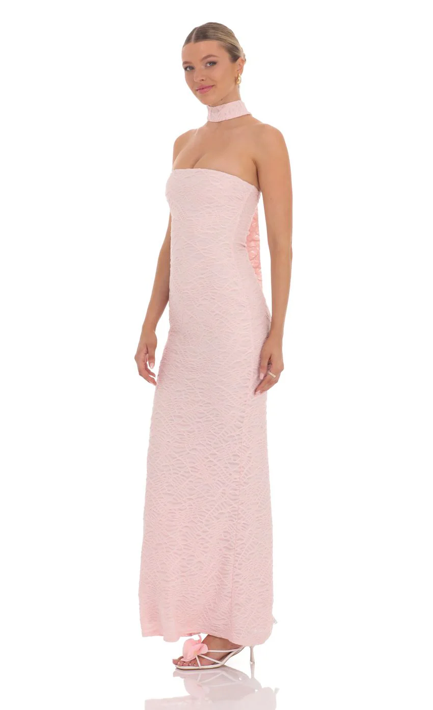 Scarf Mesh Knit Maxi Dress in Pink - luluinthesky