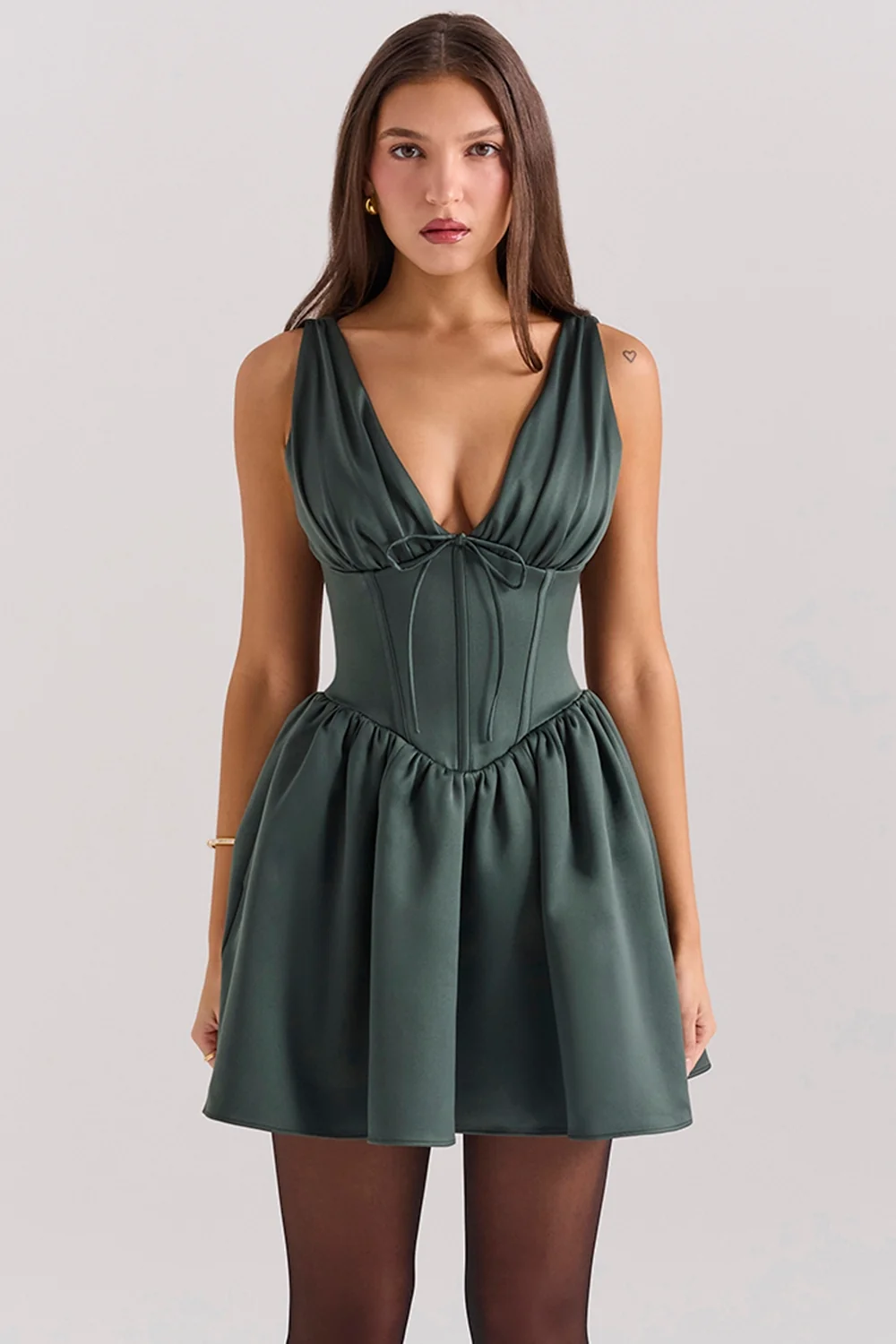 forest green satin mini dress