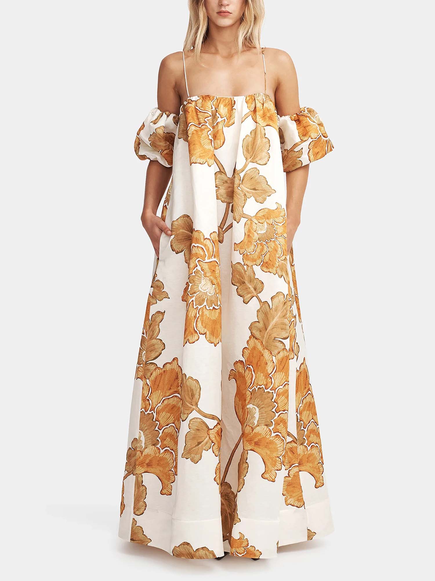 Golden Garden Off-Shoulder Maxi Dress
