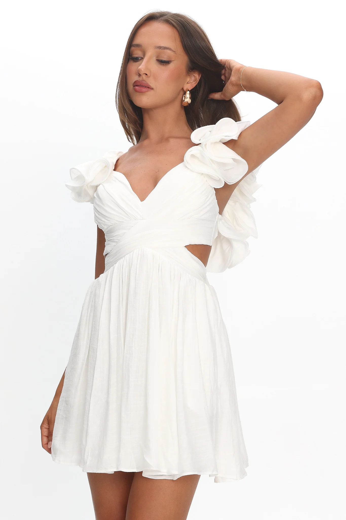 Adagio Lace-Up Back Mini Dress Off White