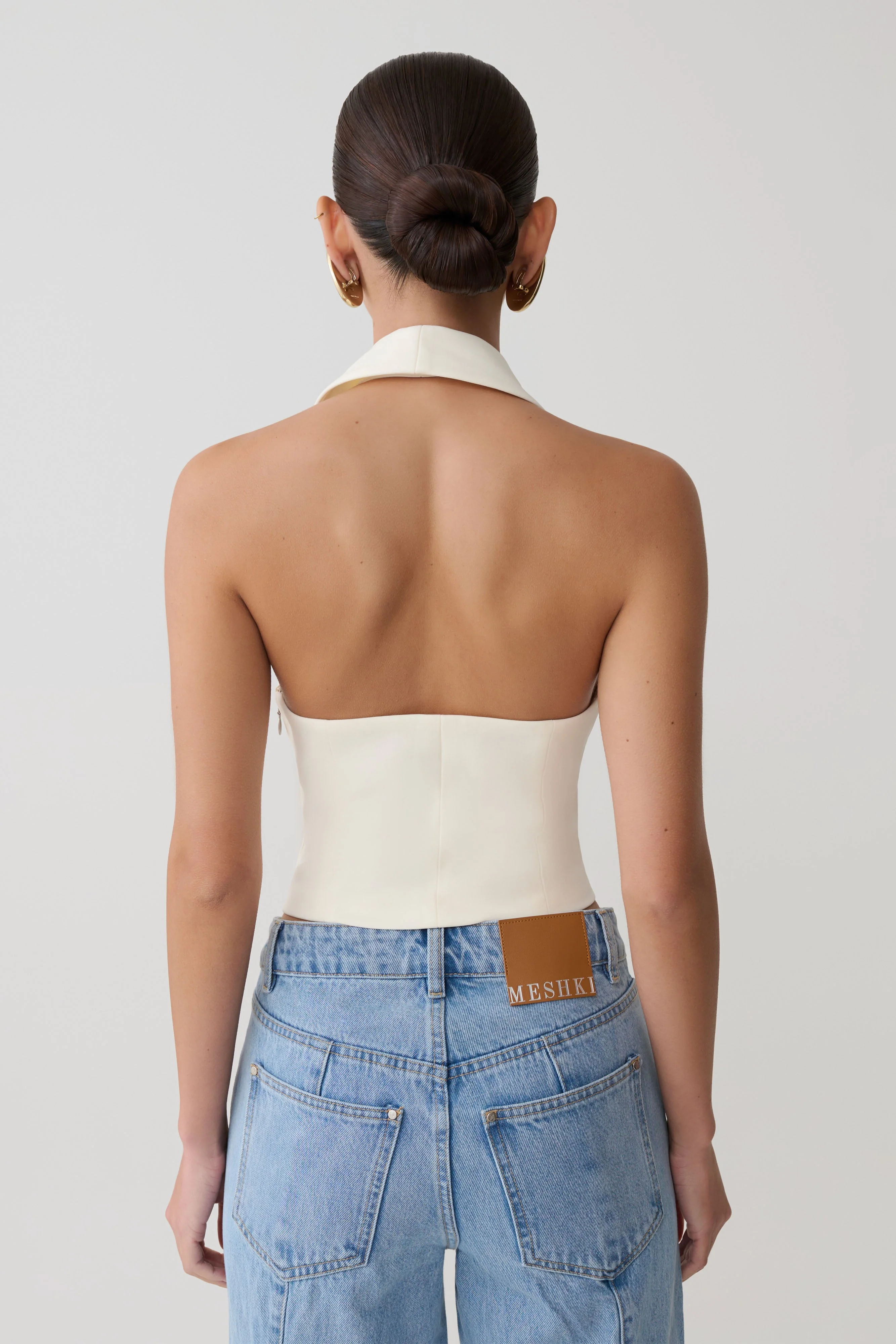 Calla Collared Sleeveless Halter Top - Ivory