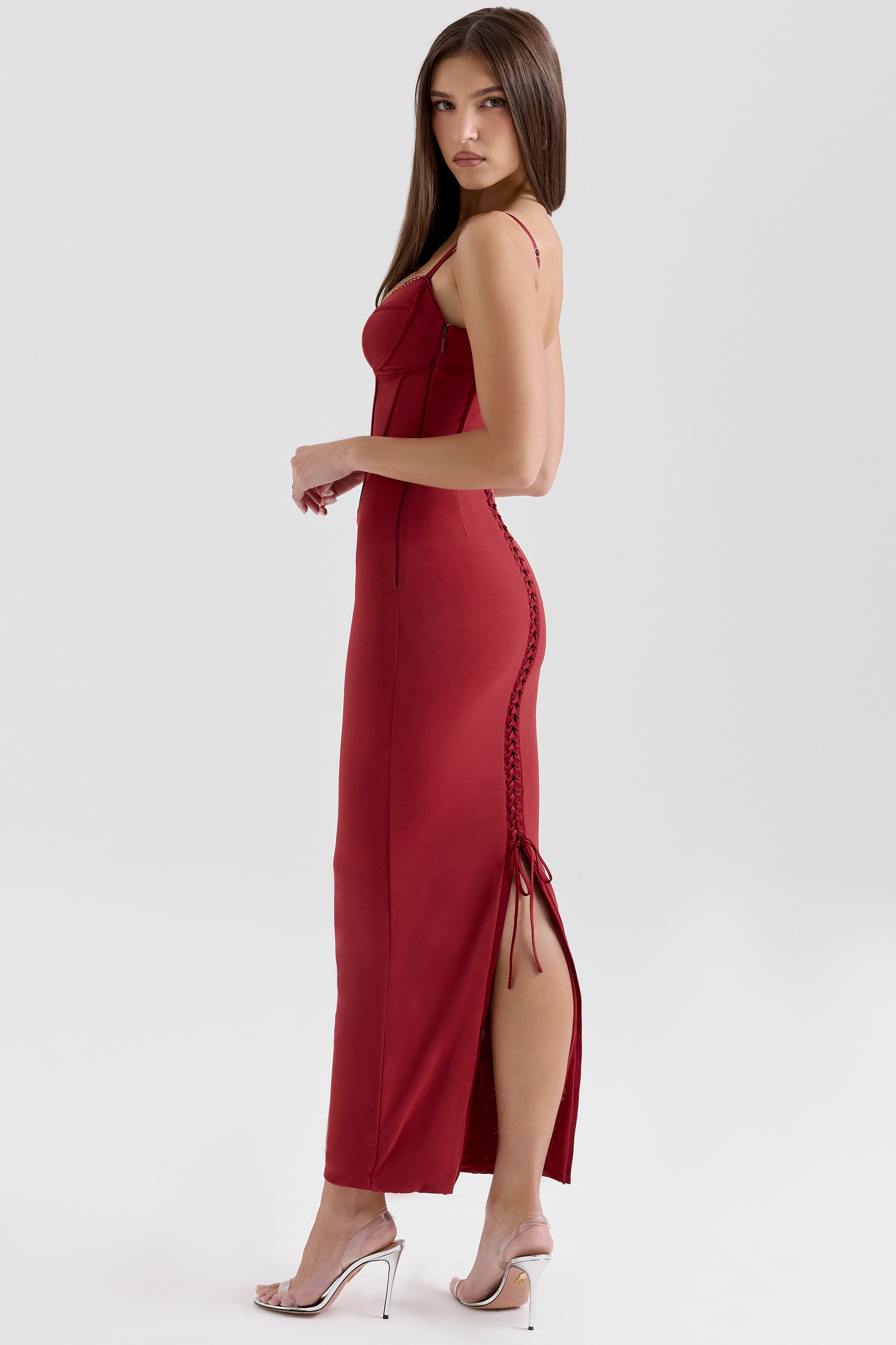 Wine Mesh Bodycon Maxi Dress