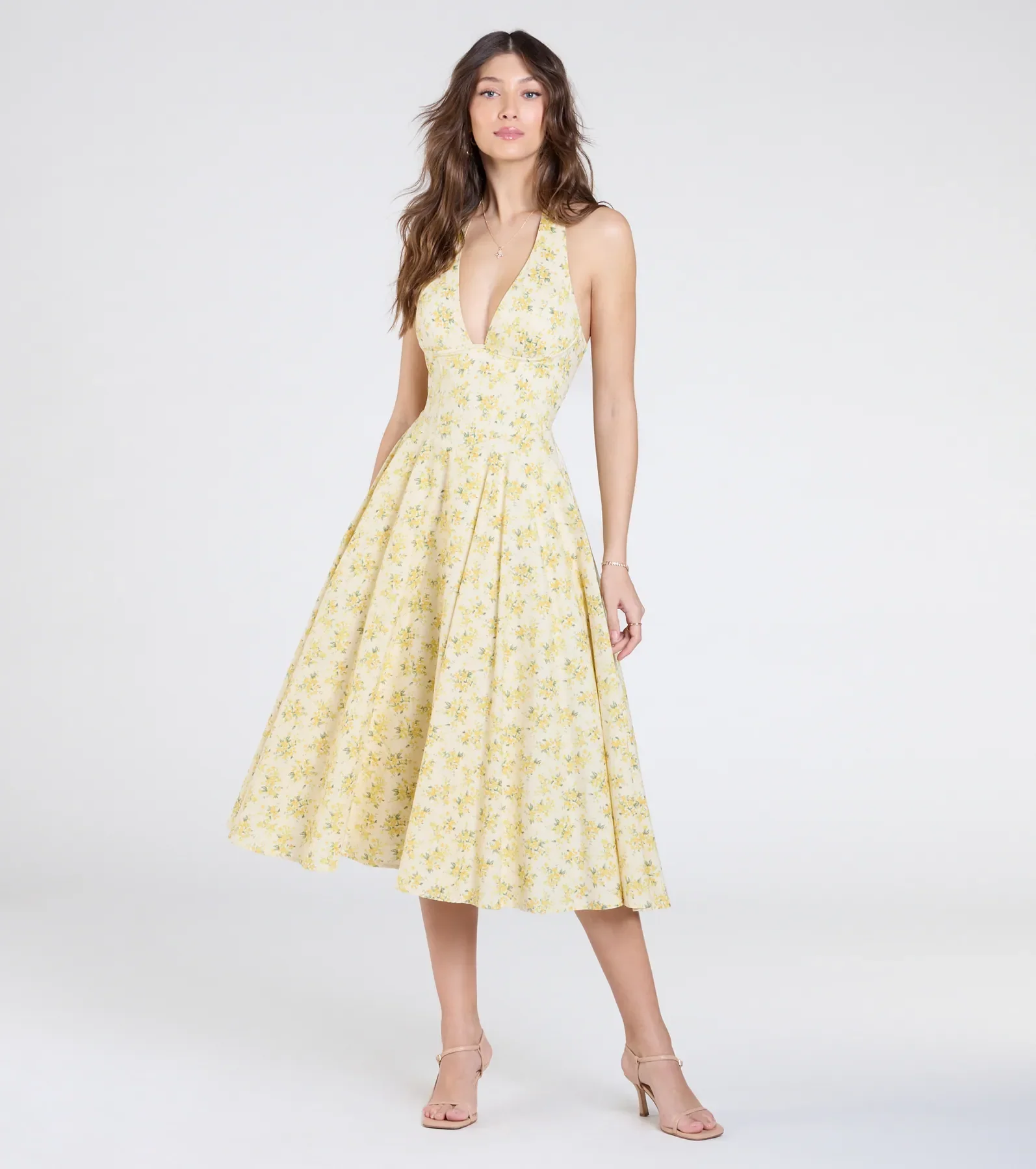 Set For Spring Halter Corset Floral Midi Dress