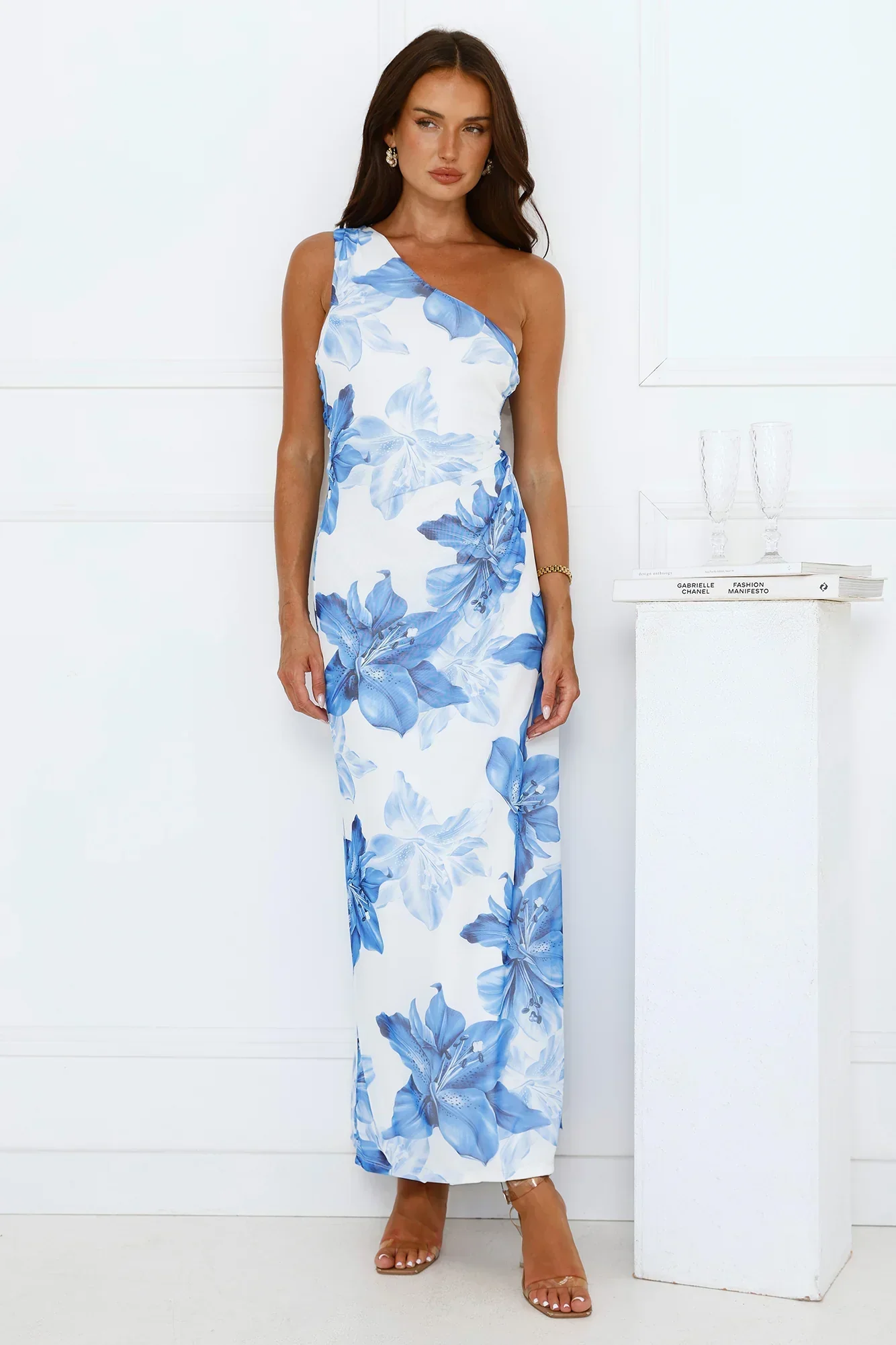 Blueberry Breeze One Shoulder Mesh Maxi Dress Blue