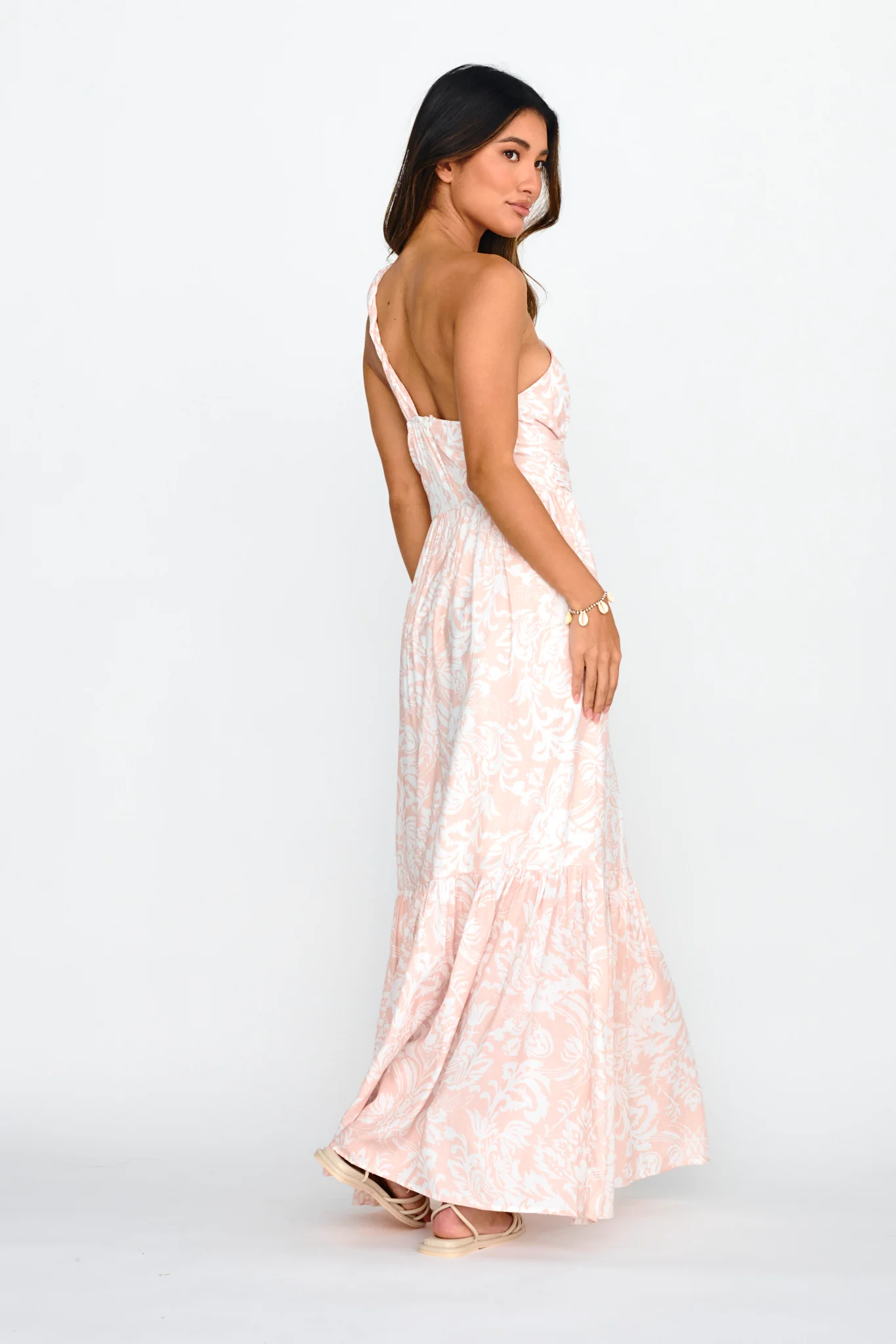 Kamali One-Shoulder Keyhole Maxi Dress Beige